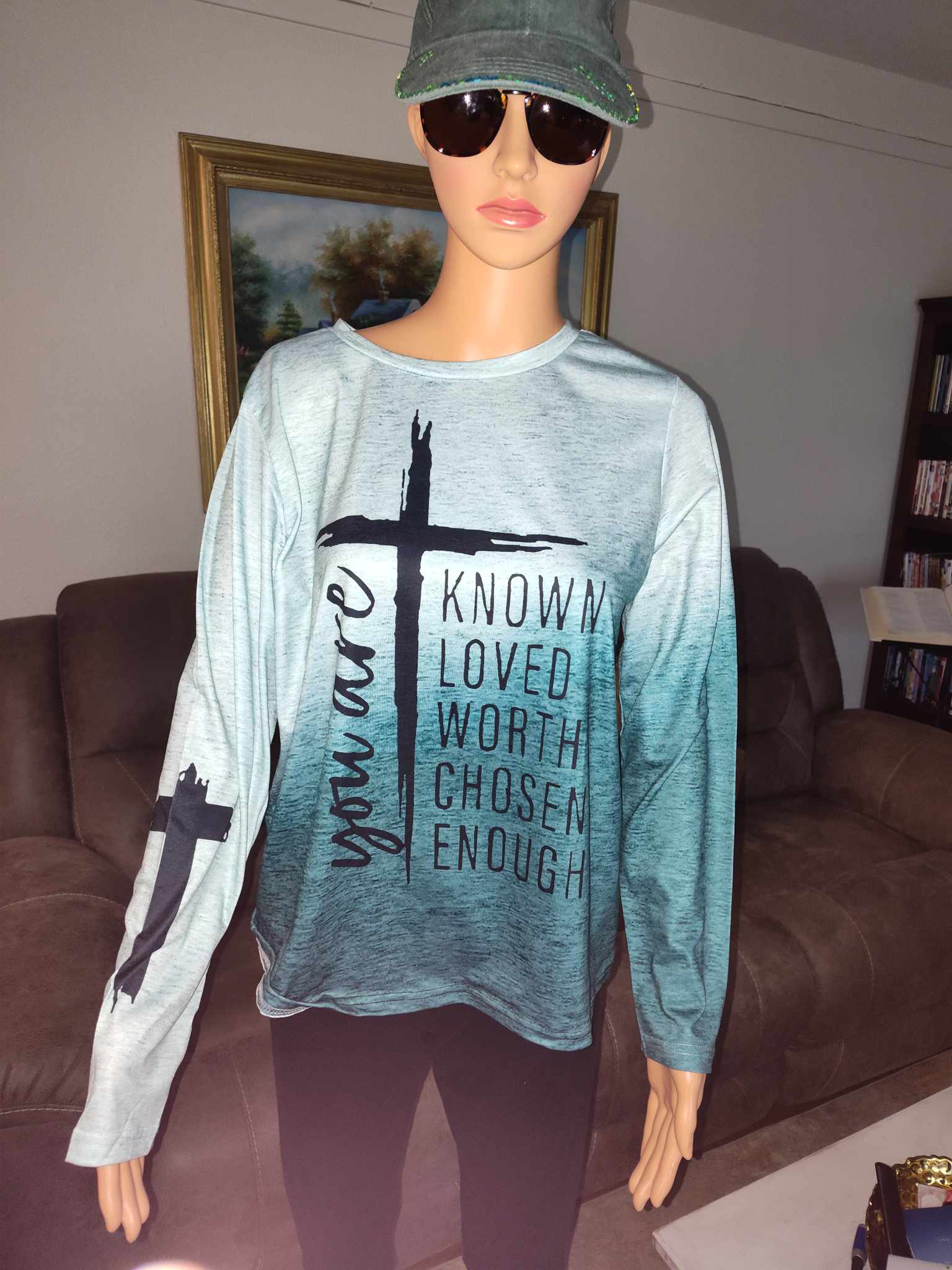 "You Are" Green 2 tone Ispirational Long Sleeve Shirt