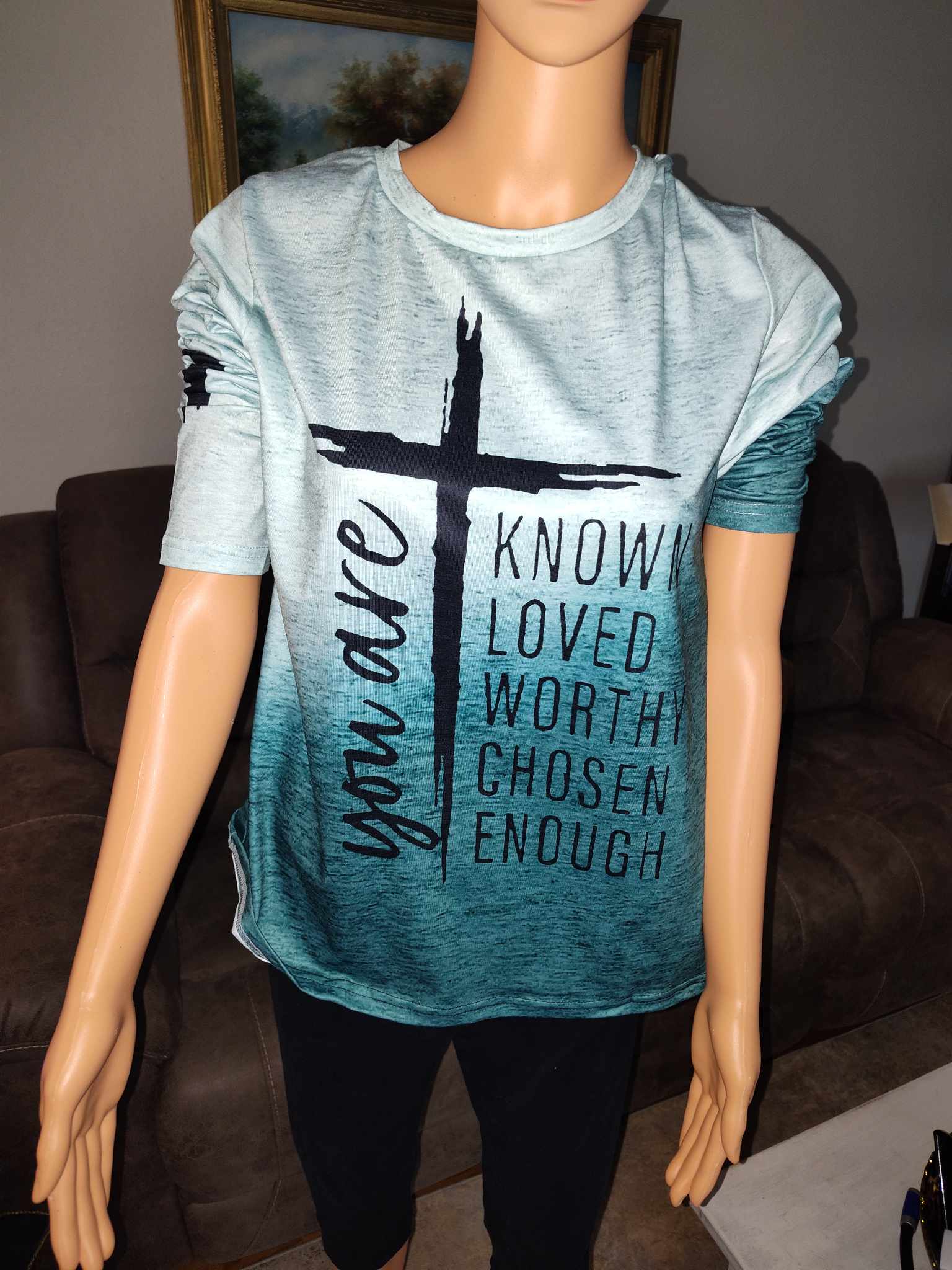 "You Are" Green 2 tone Ispirational Long Sleeve Shirt