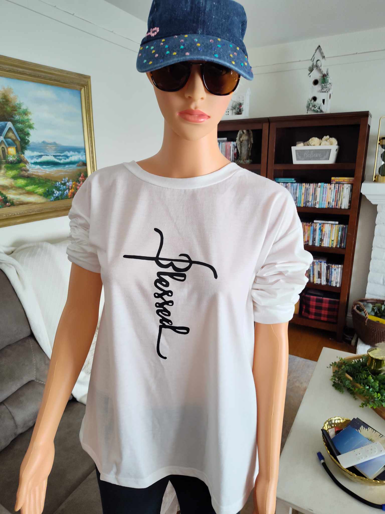 "Blessed" White with black words Shirt