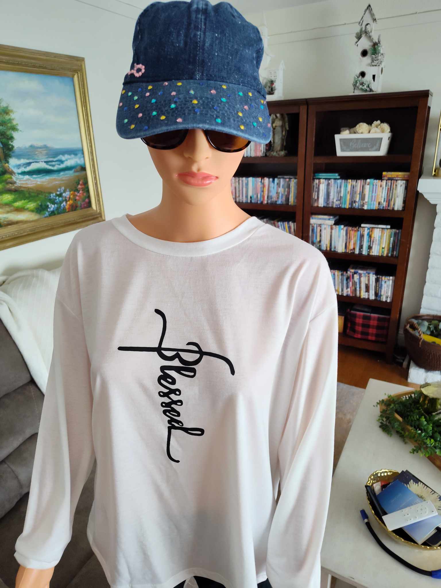 "Blessed" White with black words Shirt