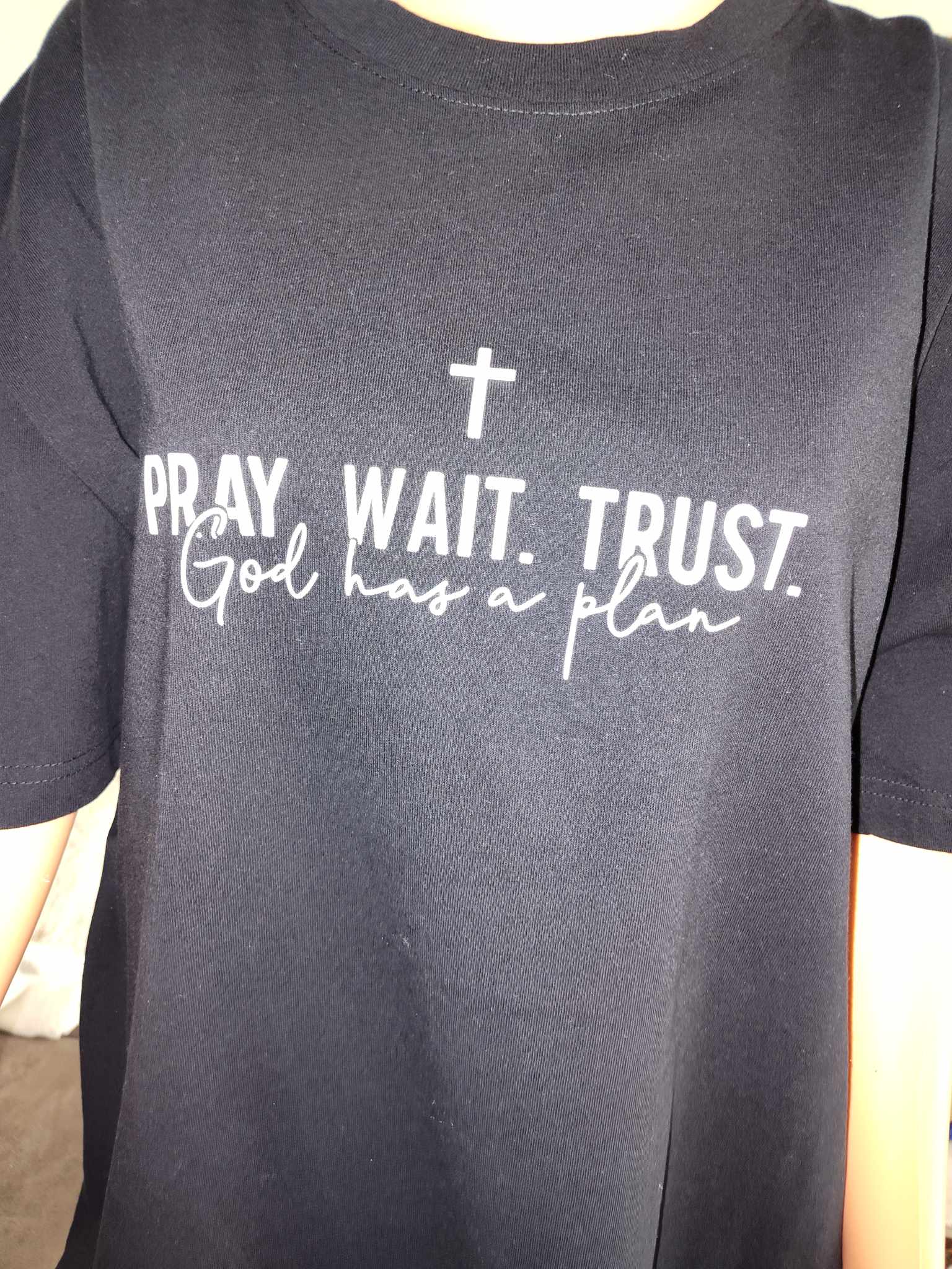 "Pray. Wait. Trust." Black Inspirational T-Shirt