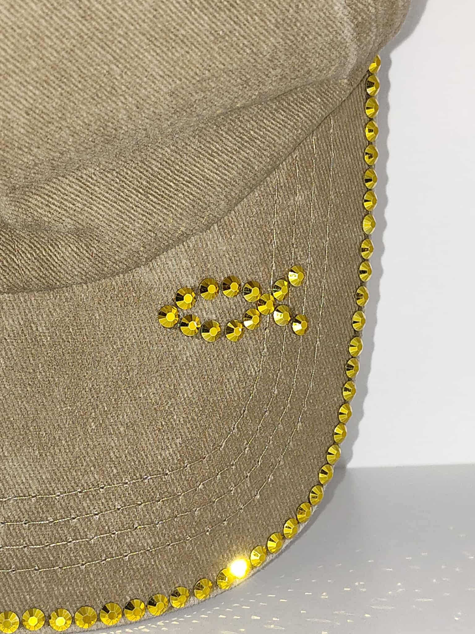 Beige Cap with Golden Rhinestones
