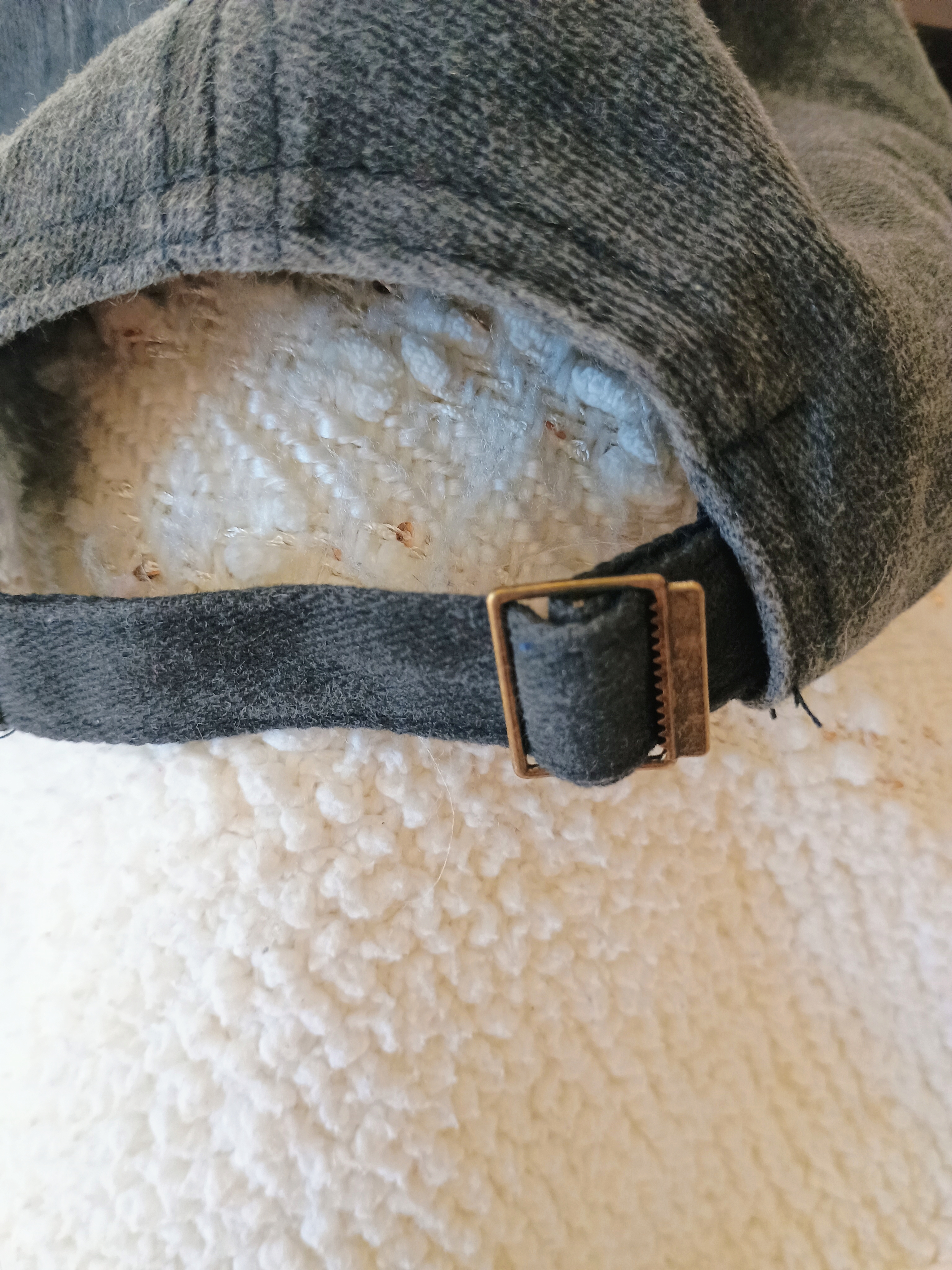 Grey Denim Cap with Pink Rhinestone Cross