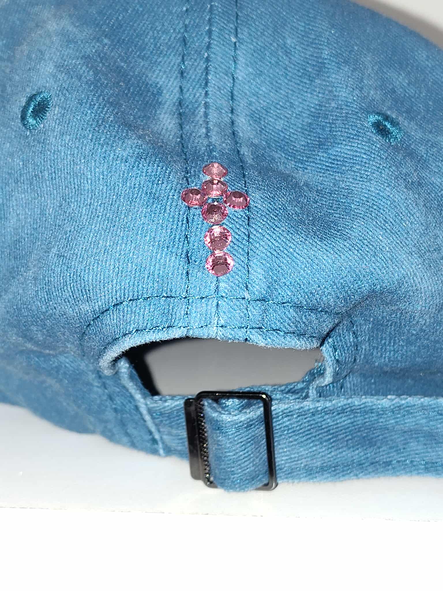 Teal Denim Cap with Rhinestone Trim