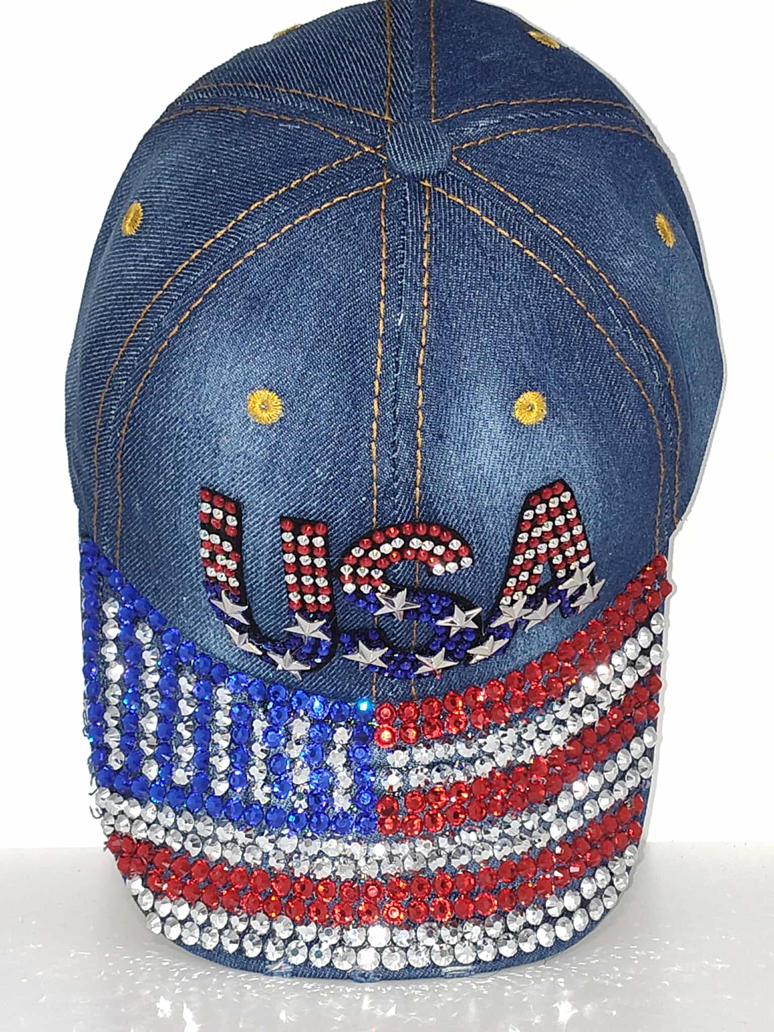 USA Rhinestone Denim Cap
