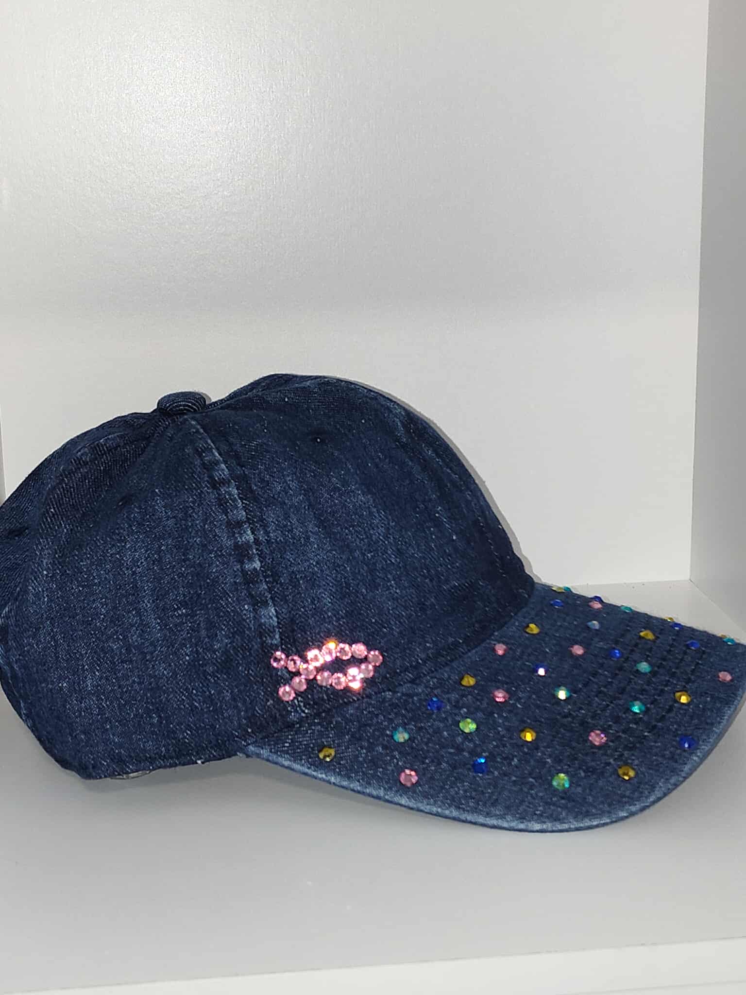 Denim Cap with Colorful Rhinestones