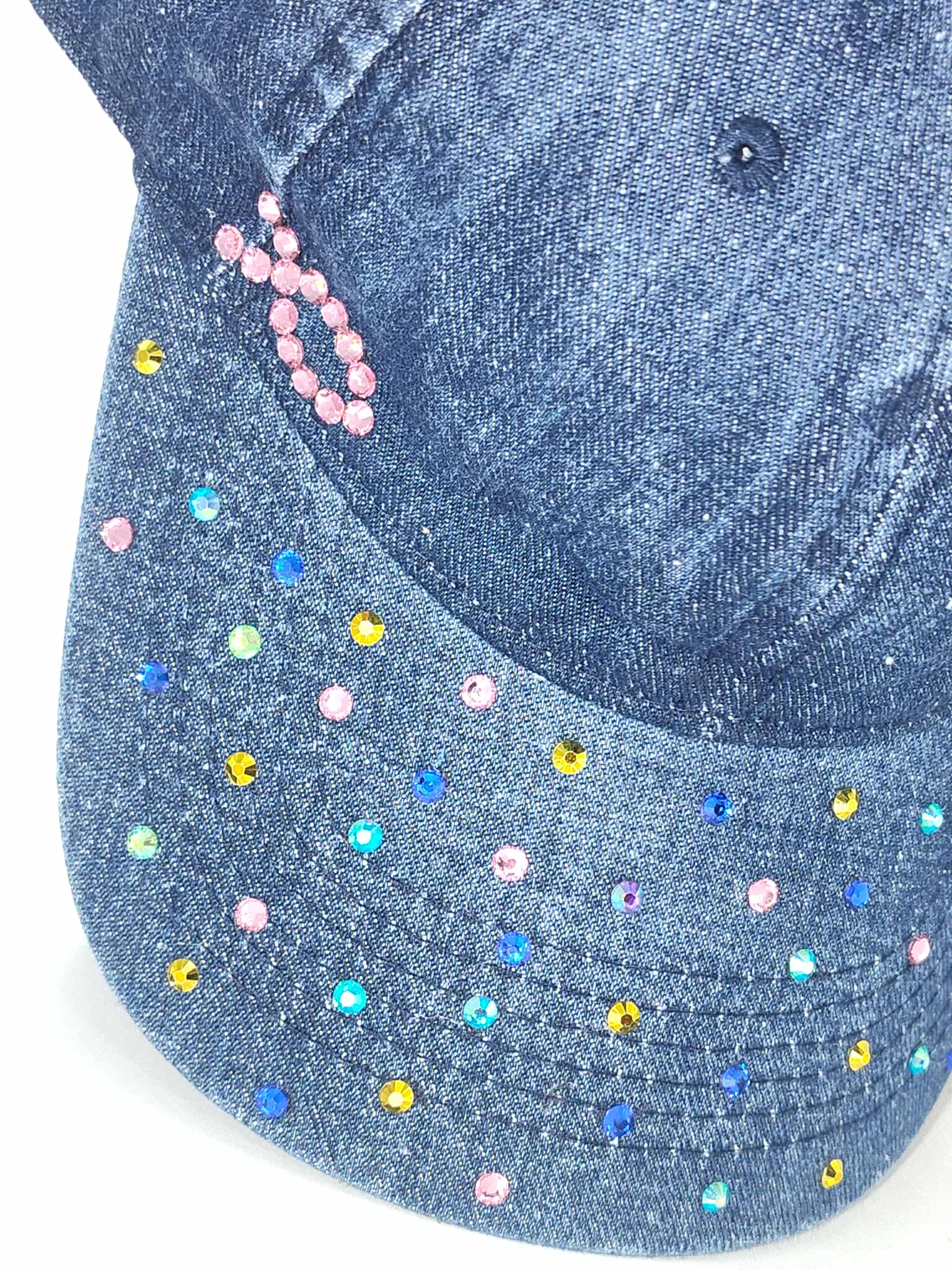 Denim Cap with Colorful Rhinestones