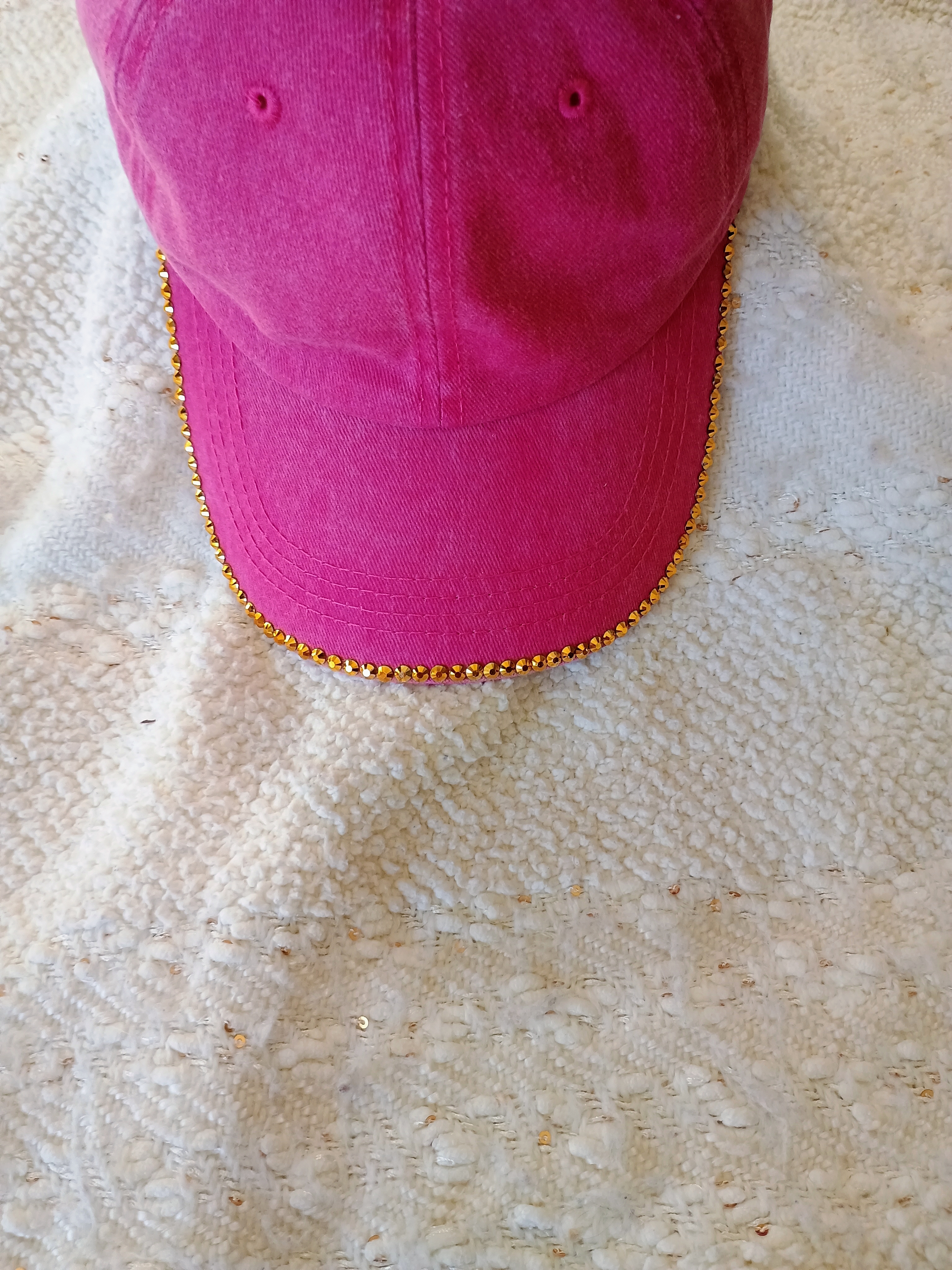Pink Cap with Gold Beaded Trim w/o symbols
