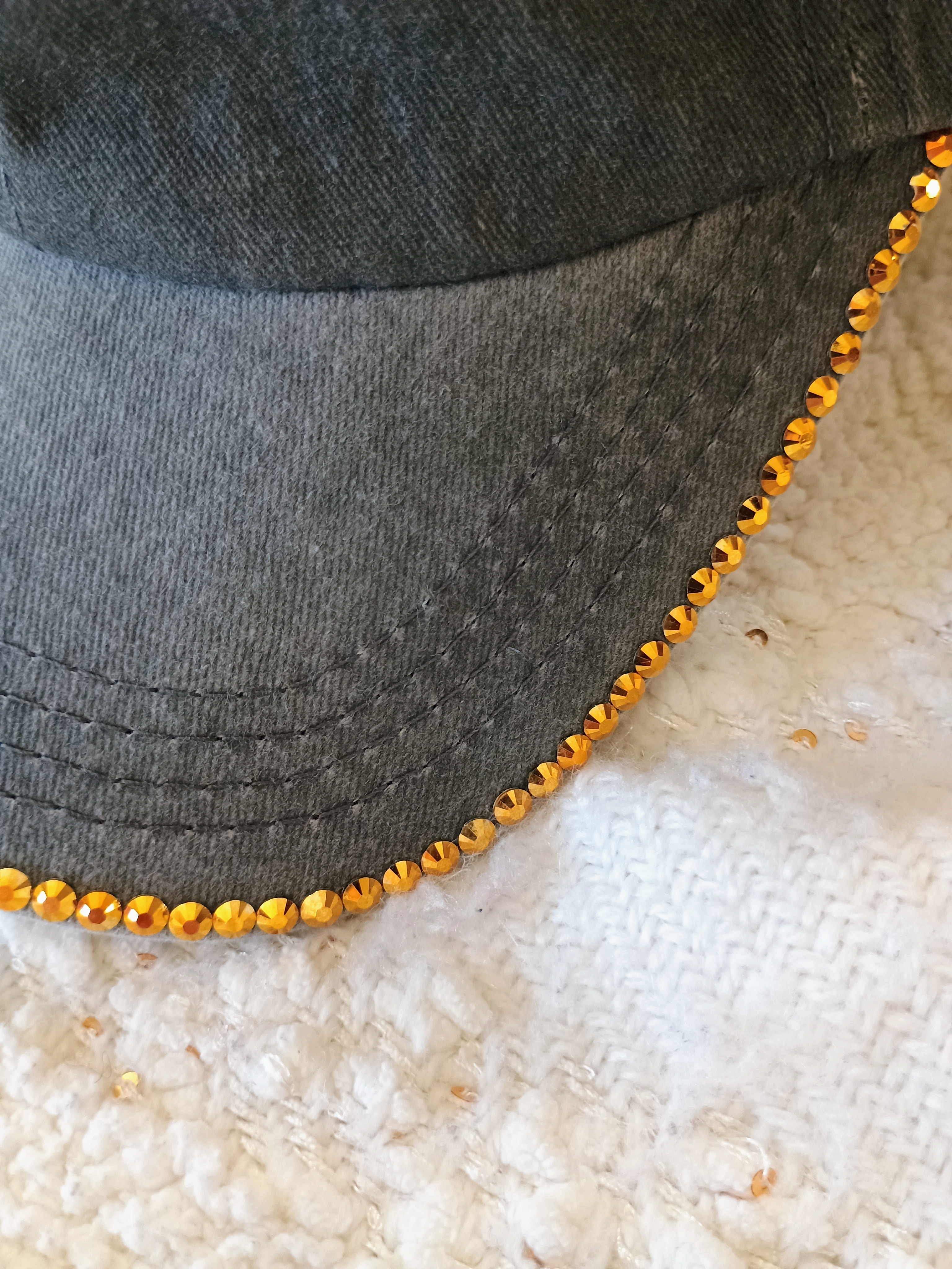 Grey Baseball Hat with Gold Bling w/o symbols