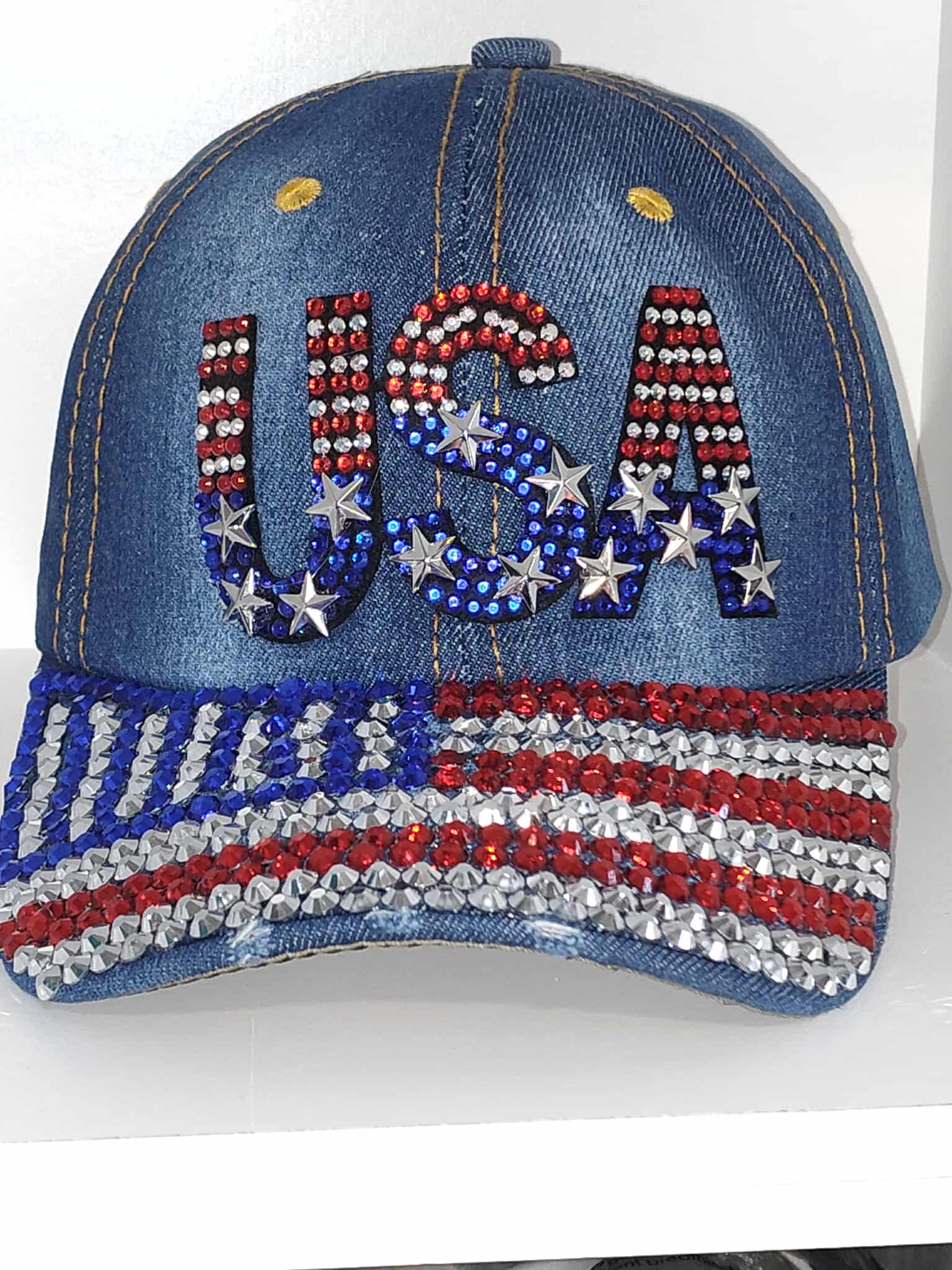 USA Rhinestone Denim Cap