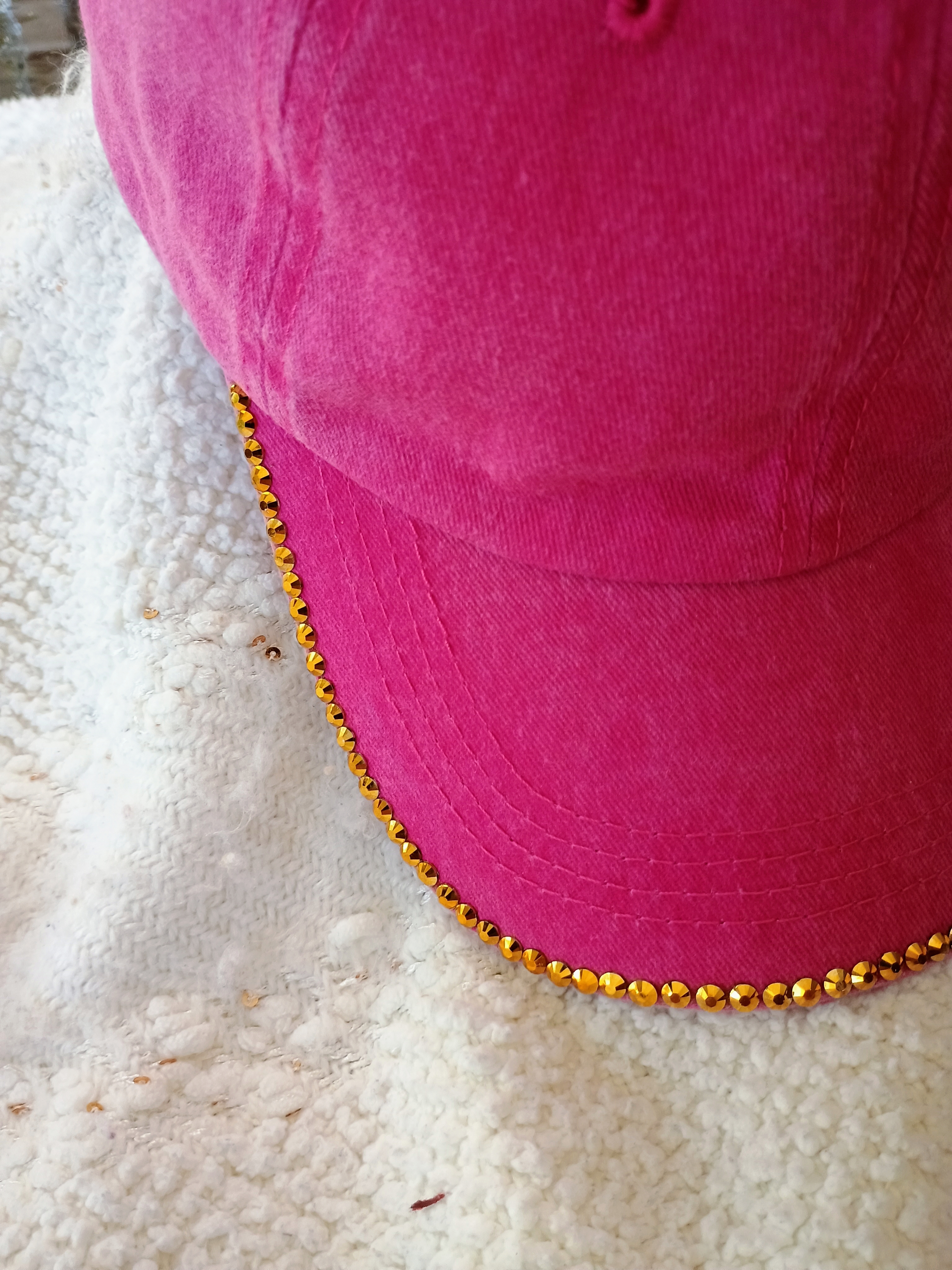 Pink Cap with Gold Beaded Trim w/o symbols