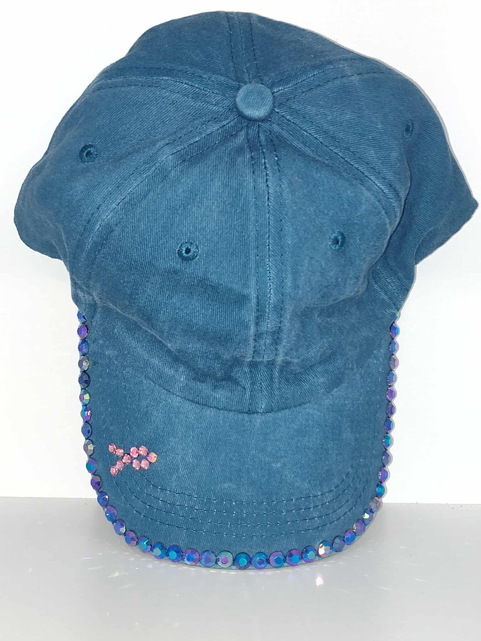 Teal Denim Cap with Rhinestone Trim