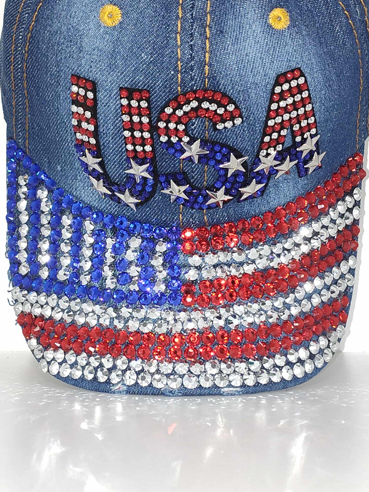 USA Rhinestone Denim Cap