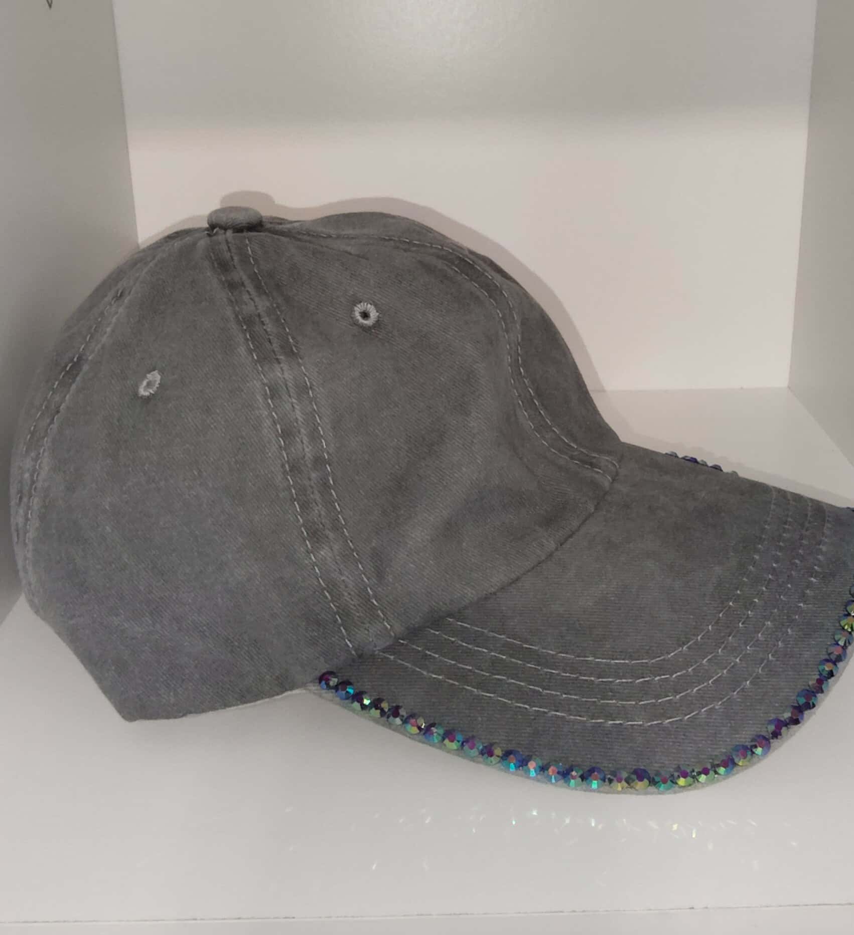 Gray Baseball Cap with Rhinestones **