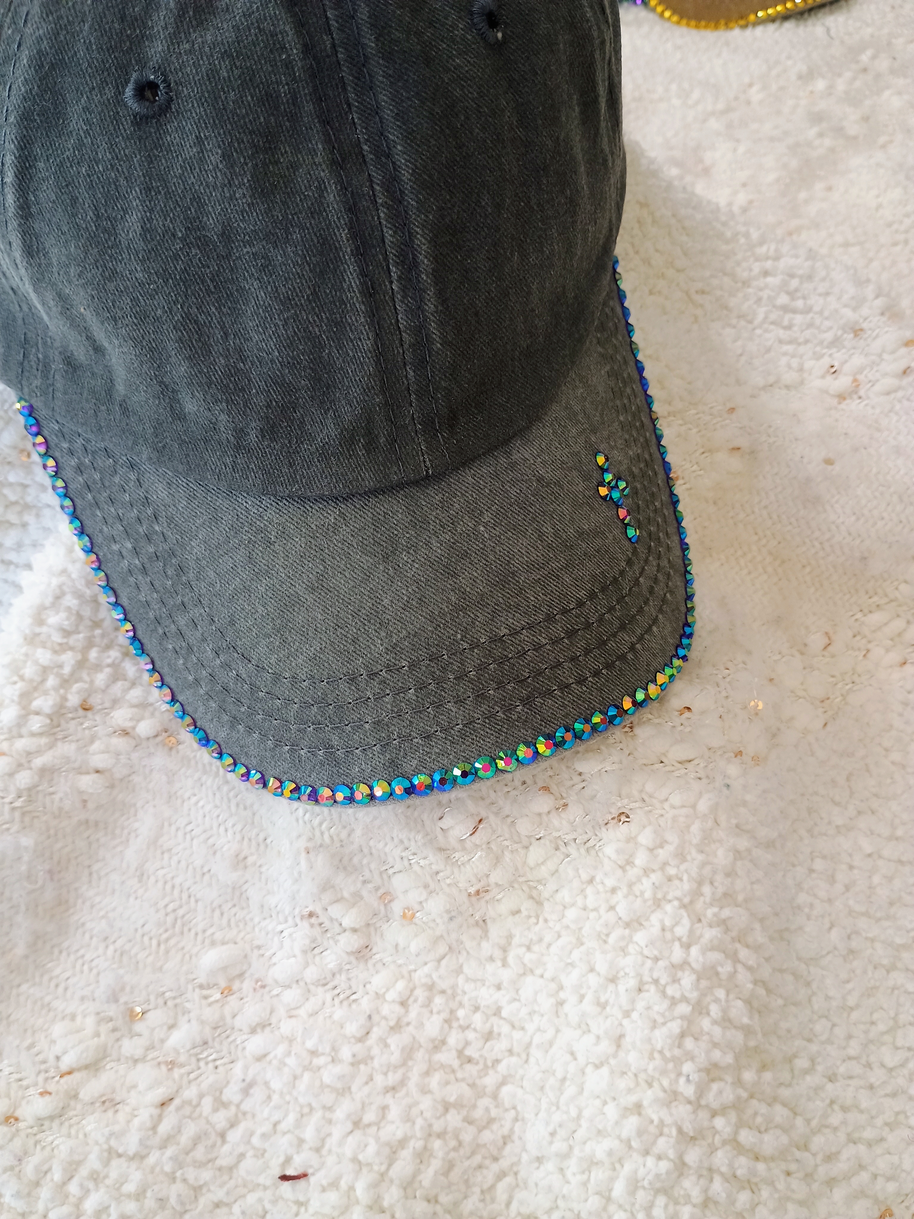 Gray Baseball Cap with Rhinestone Trim **