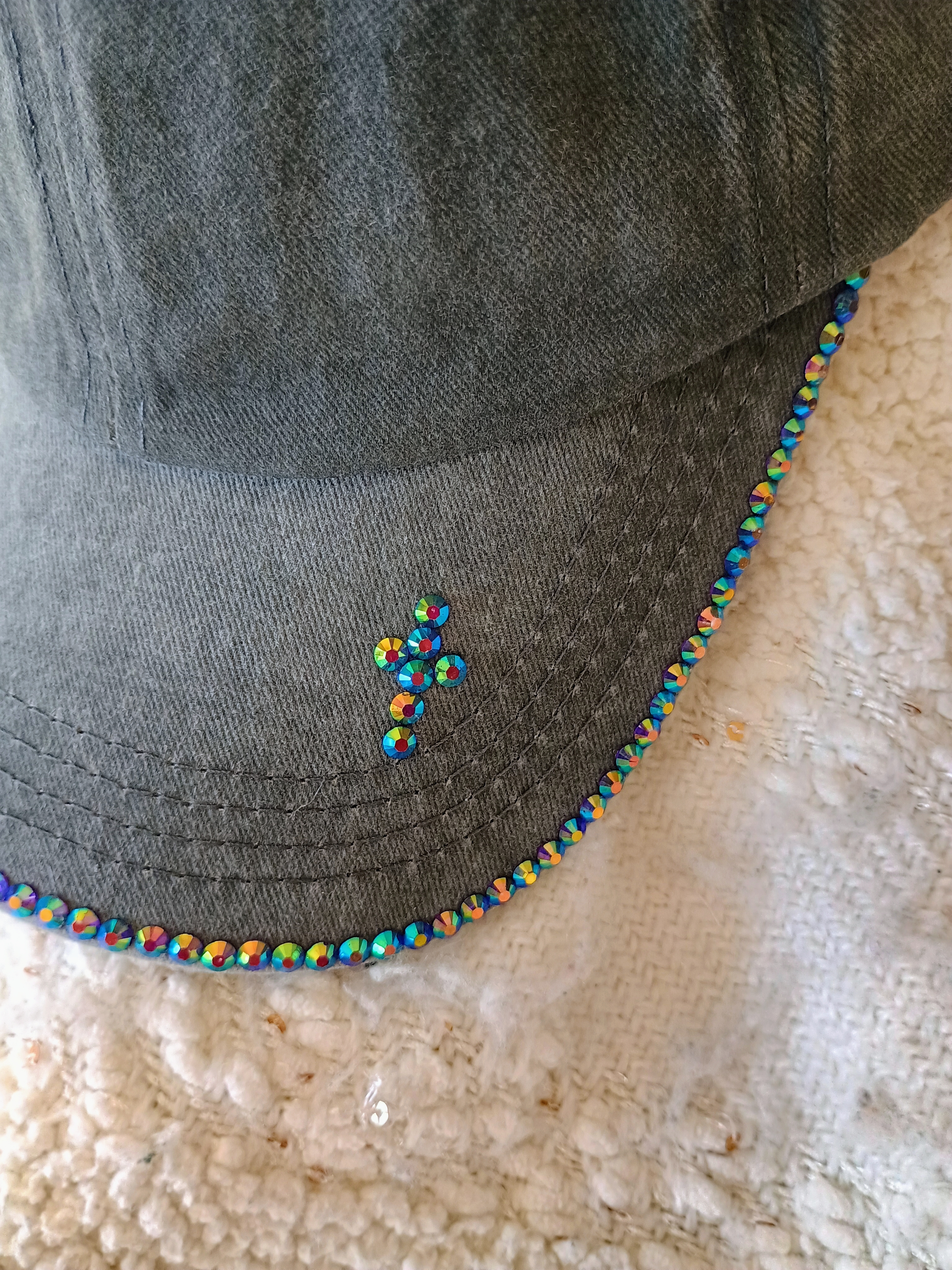 Gray Baseball Cap with Rhinestone Trim **