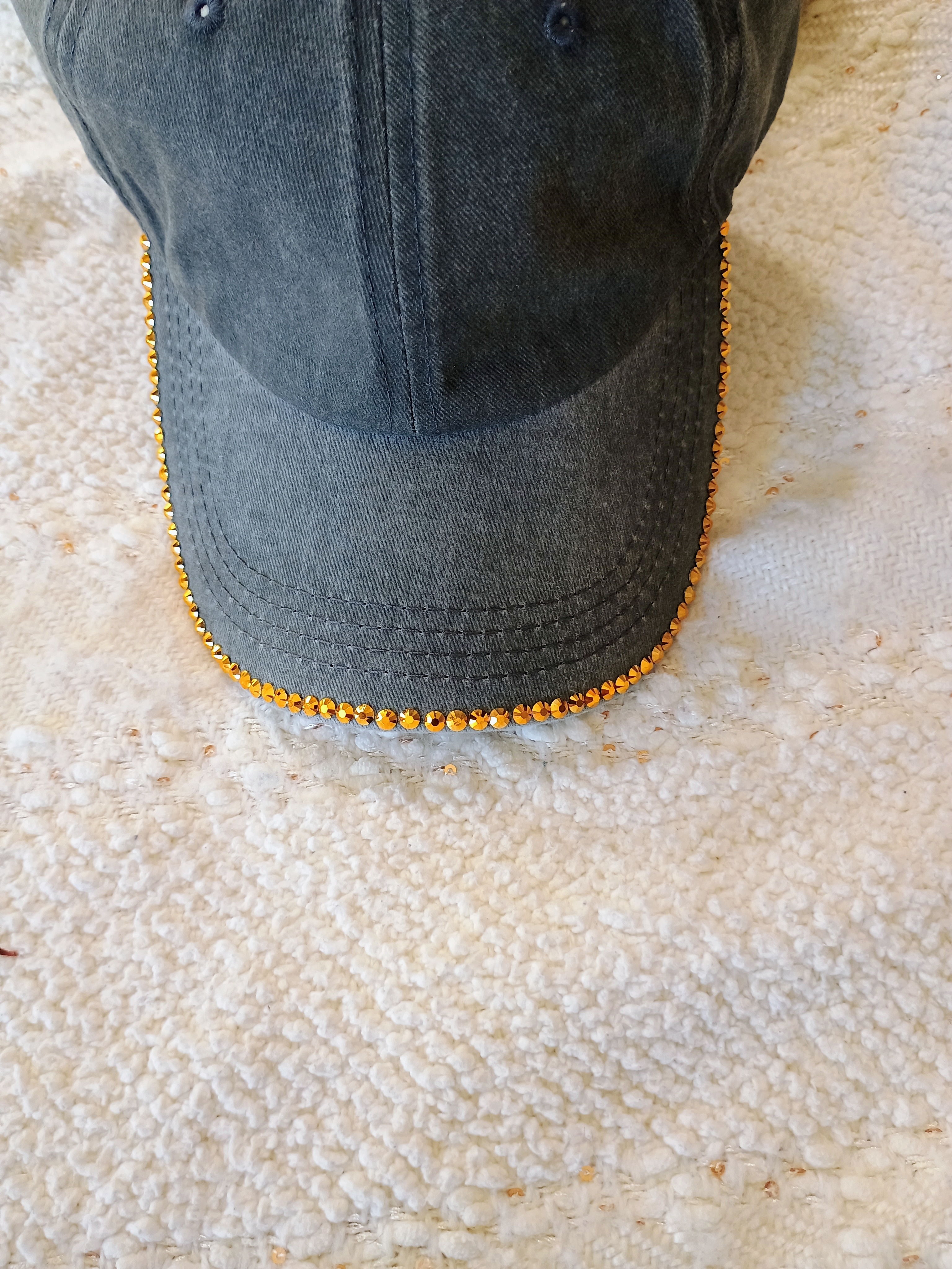 Grey Baseball Hat with Gold Bling w/o symbols