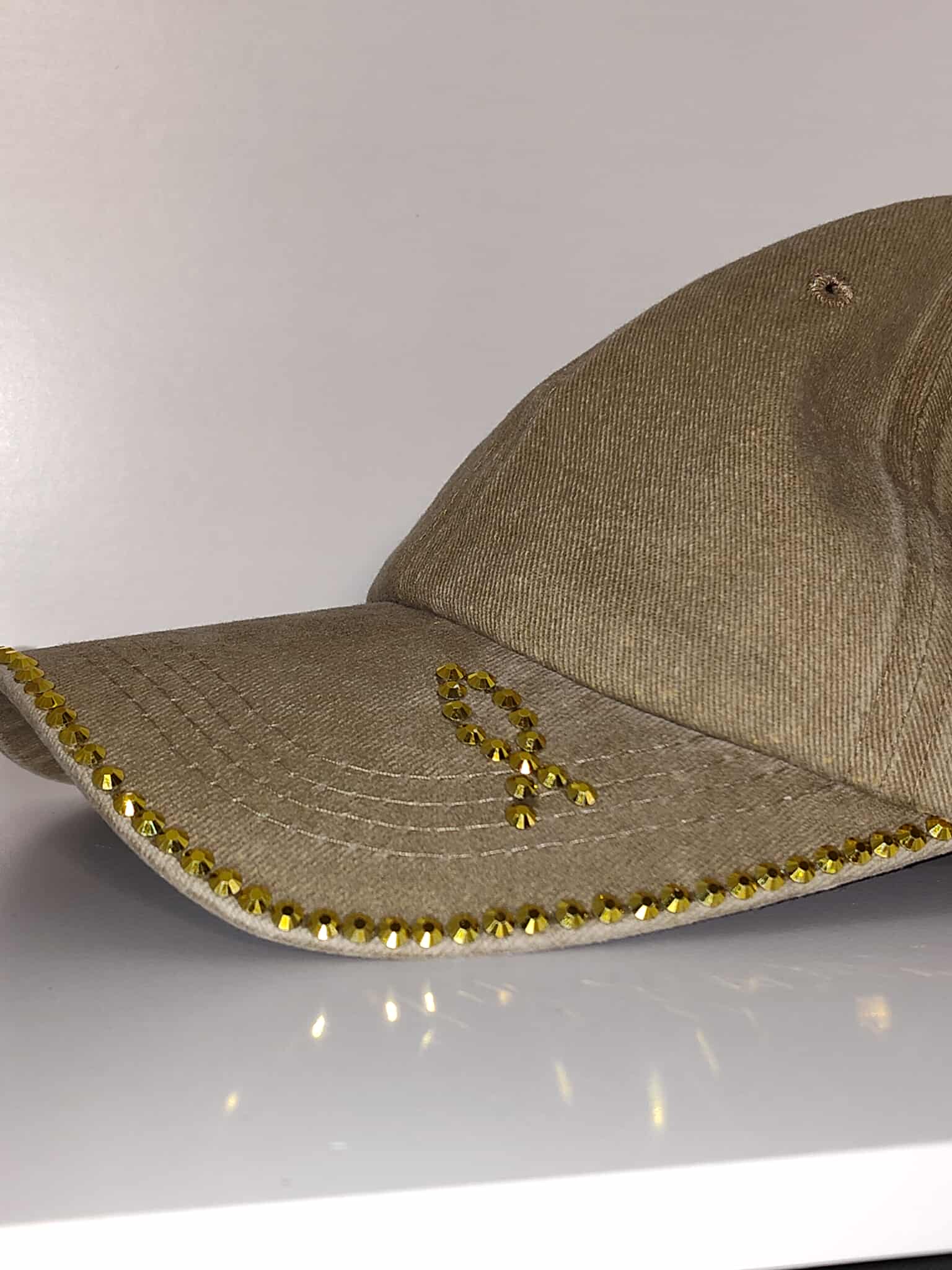 Beige Cap with Golden Rhinestones