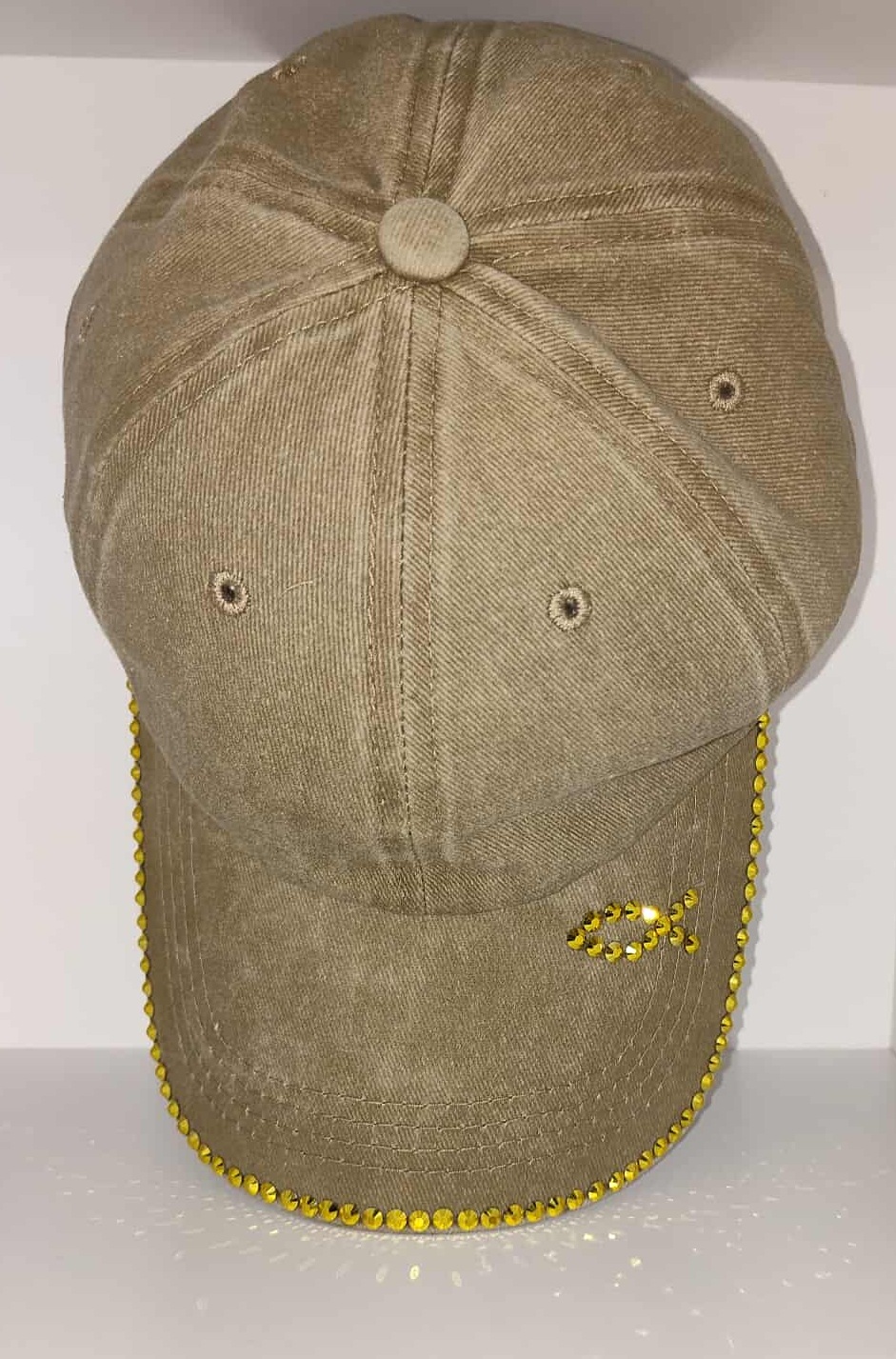 Beige Cap with Golden Rhinestones