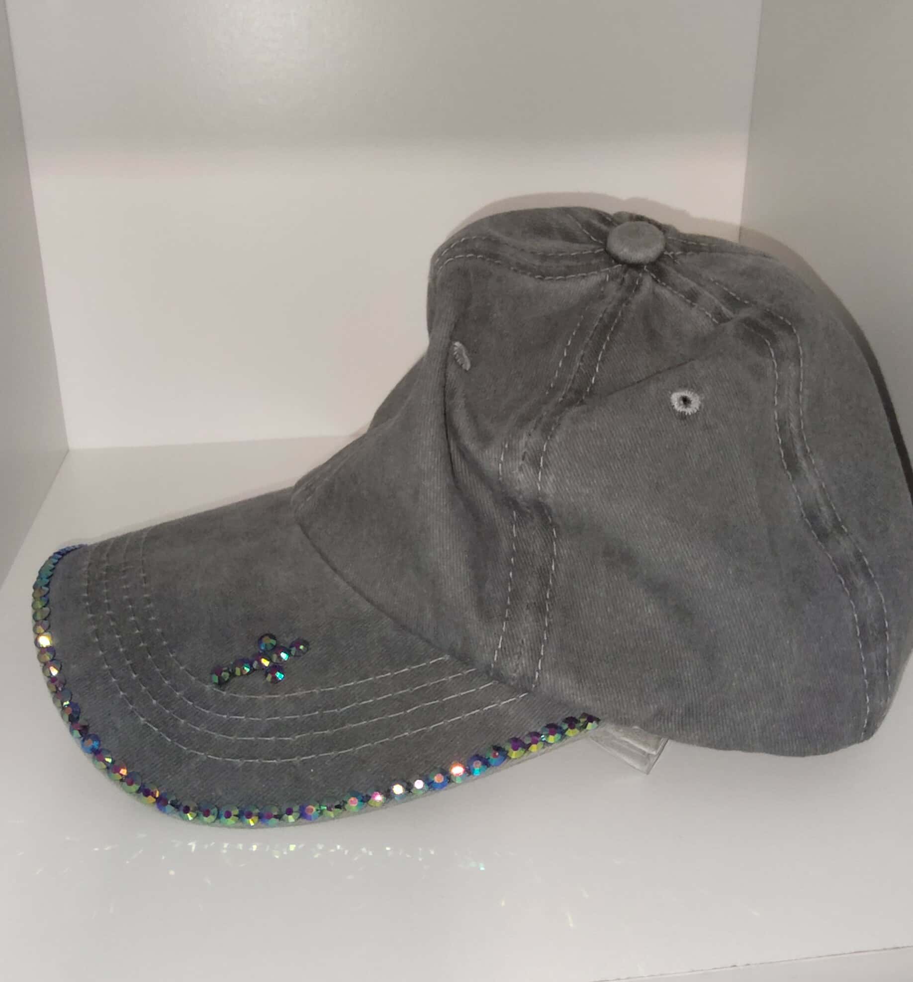 Gray Baseball Cap with Rhinestones **