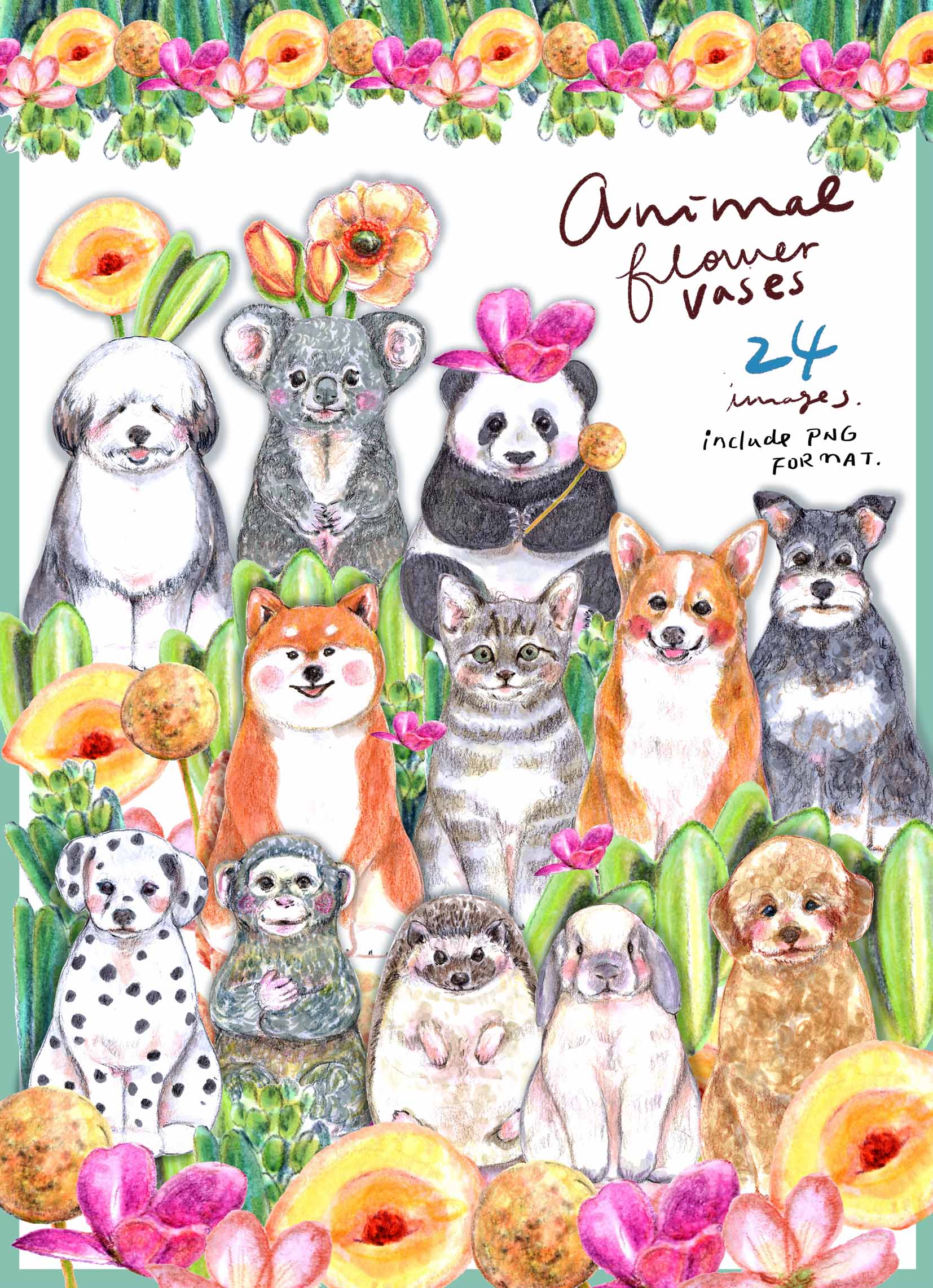 Animal Flower Vase Digital Clipart