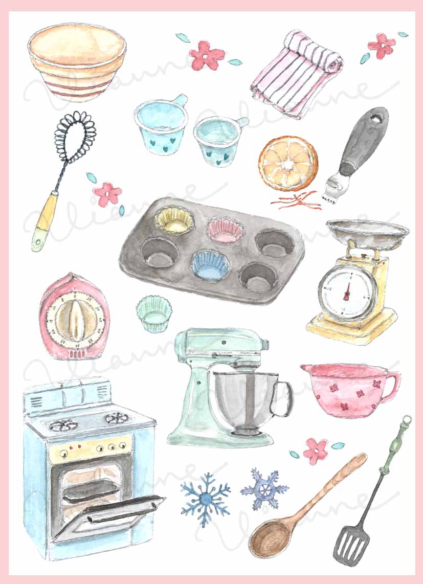 Vintage Baking Accessories Digital Clipart