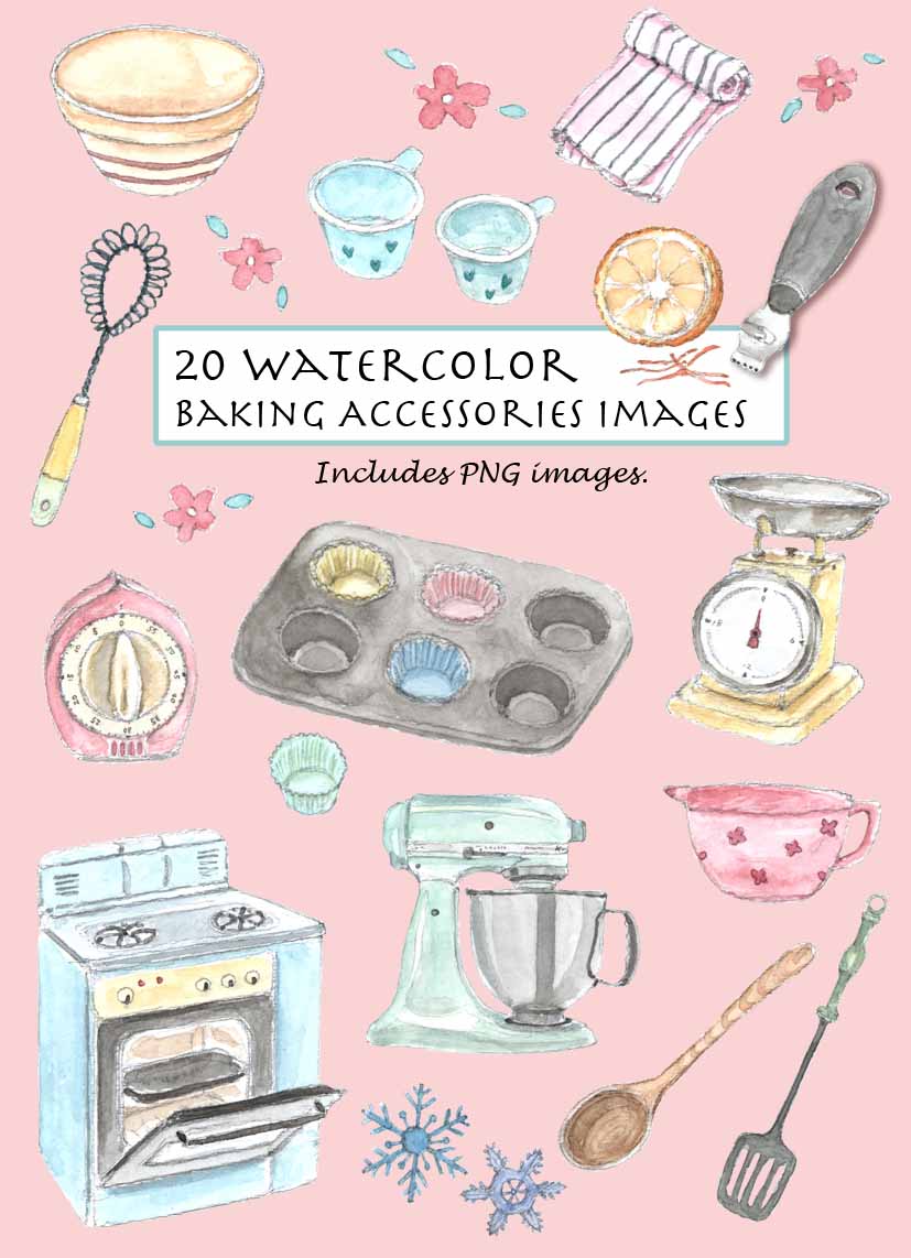 Vintage Baking Accessories Digital Clipart