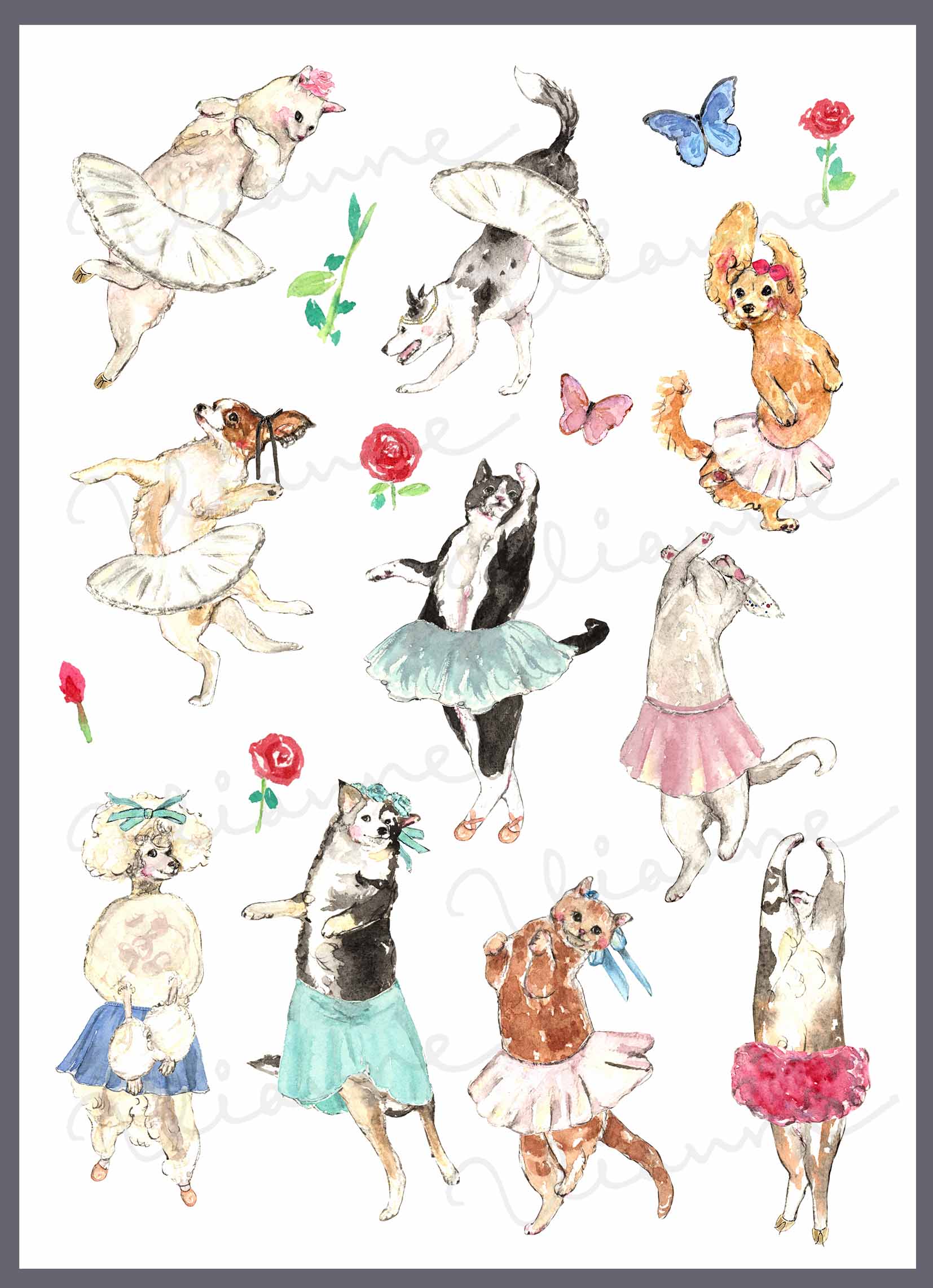 Ballet Dog and Cat Digital Clipart