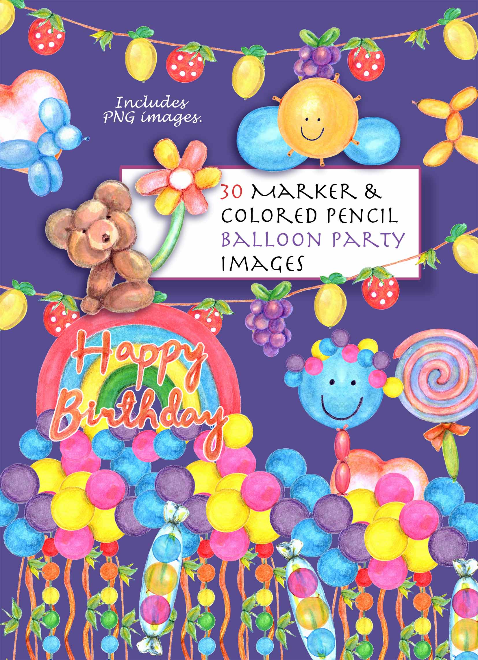 Balloon Party Digital Clipart