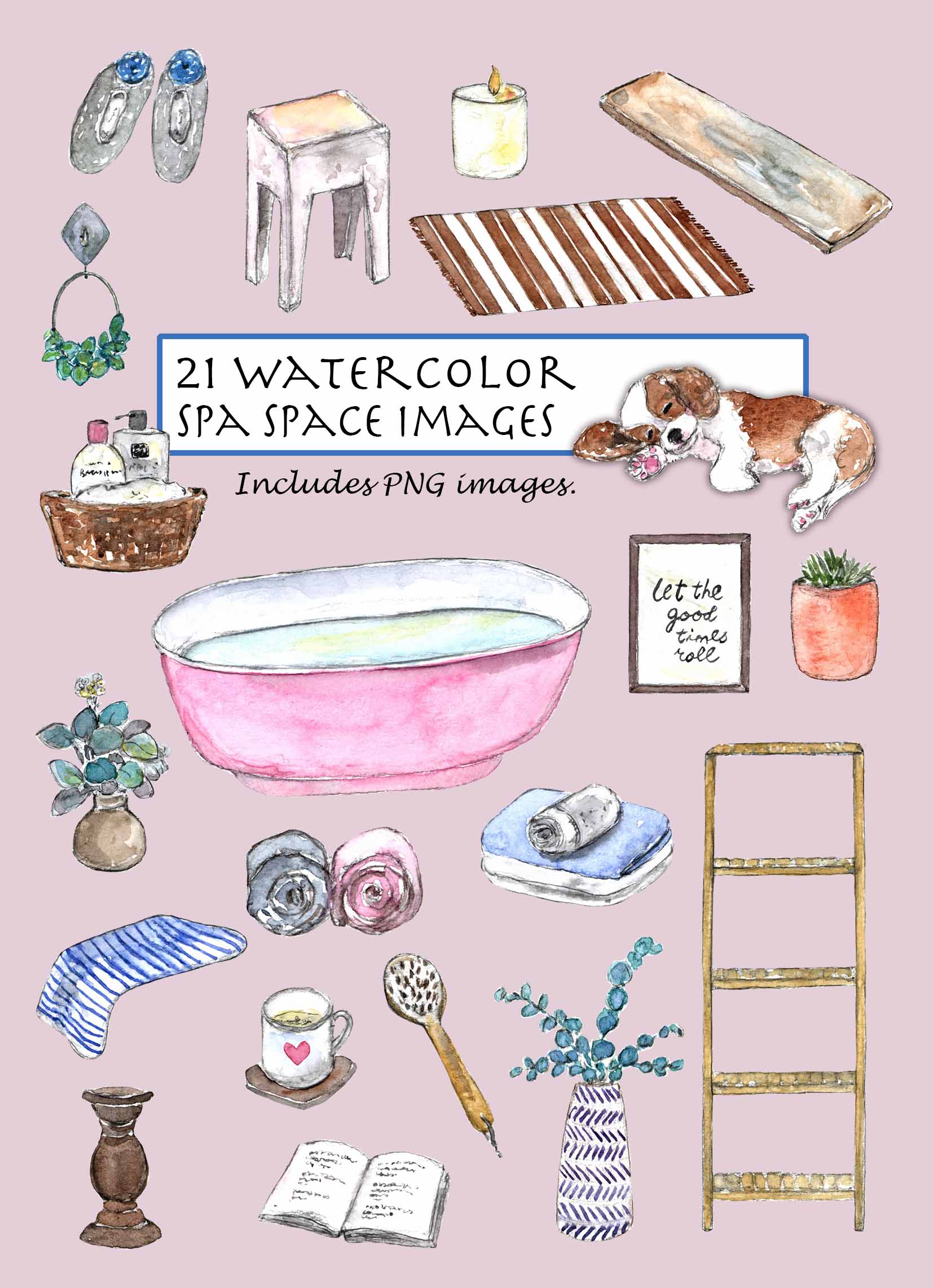 Watercolor Spa Space Digital Clipart