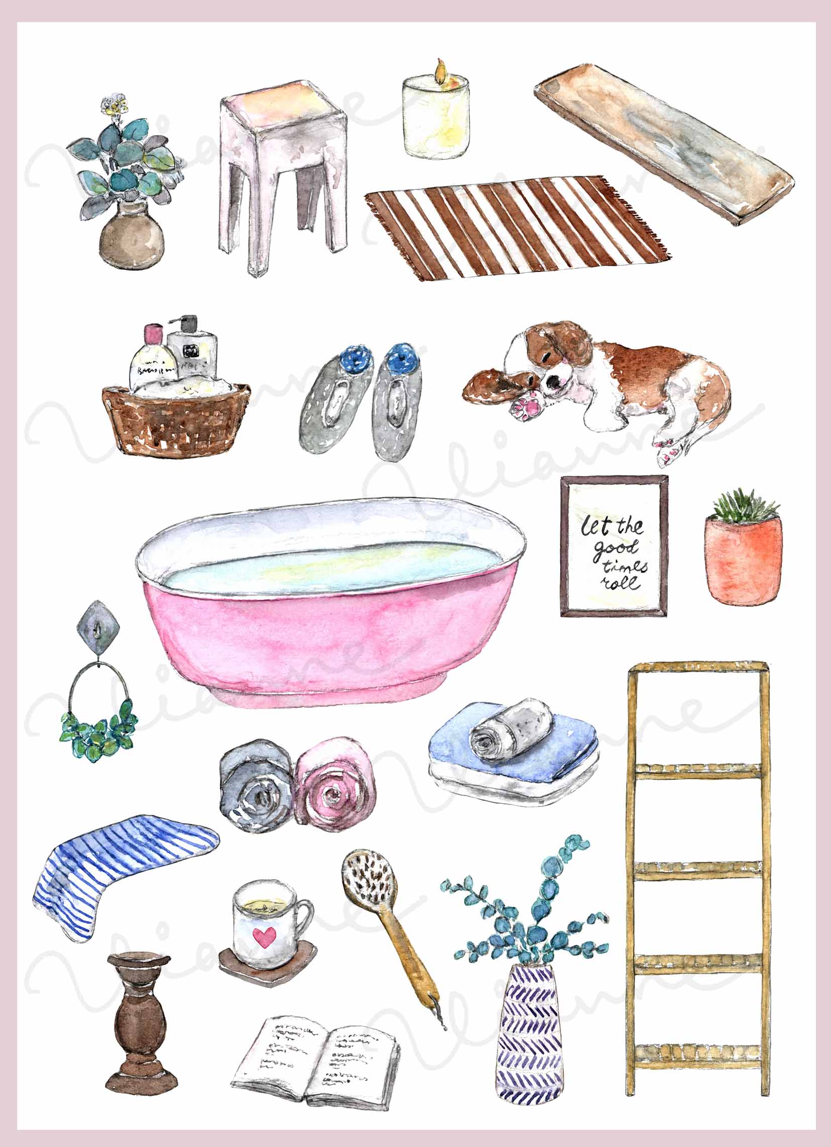 Watercolor Spa Space Digital Clipart