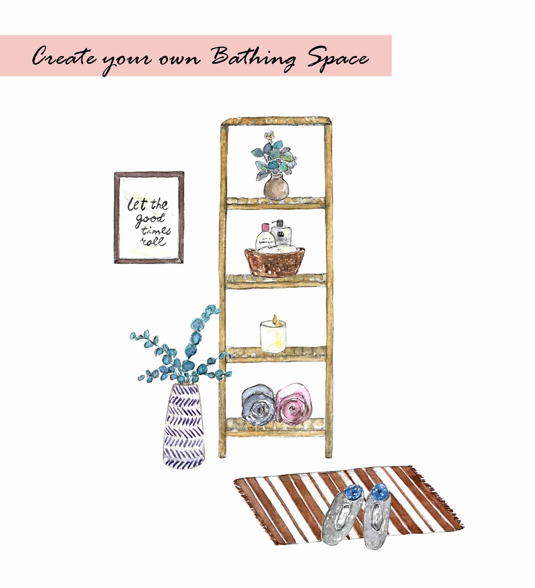 Watercolor Spa Space Digital Clipart