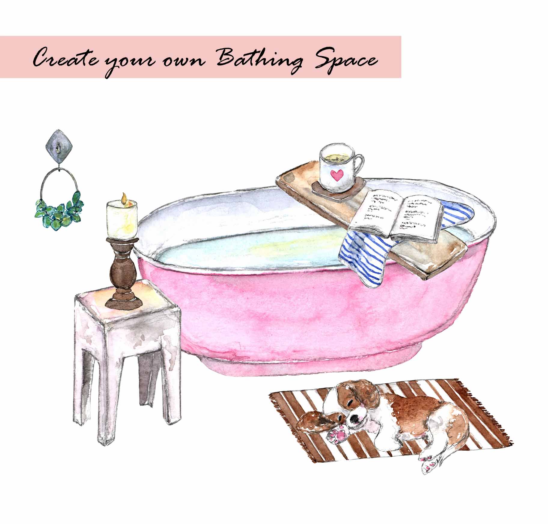 Watercolor Spa Space Digital Clipart
