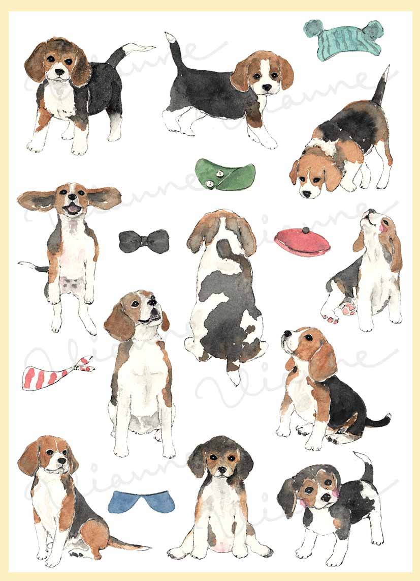 Watercolor Beagles Digital Clipart