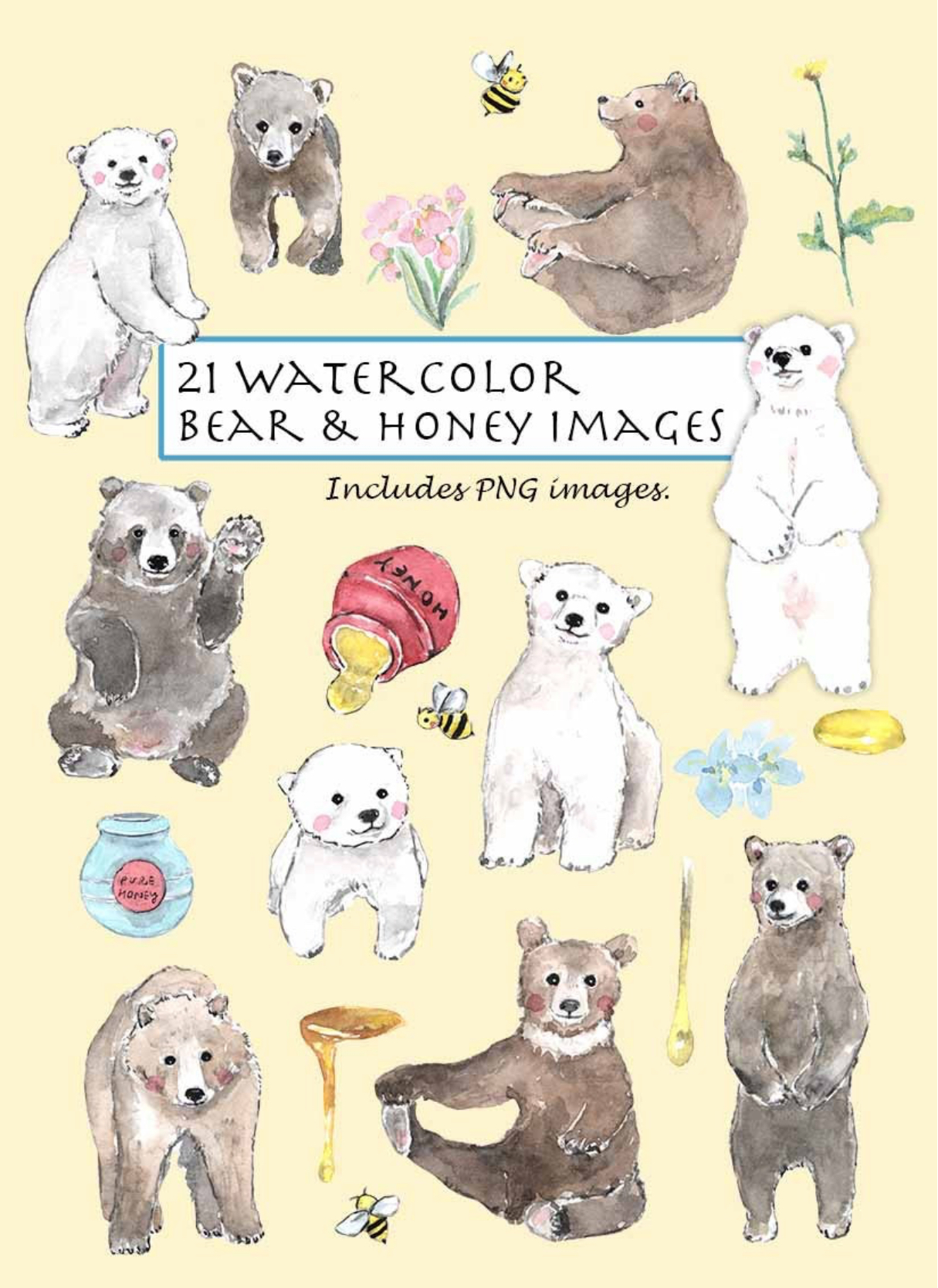 Bear, Bee & Honey Digital Clipart