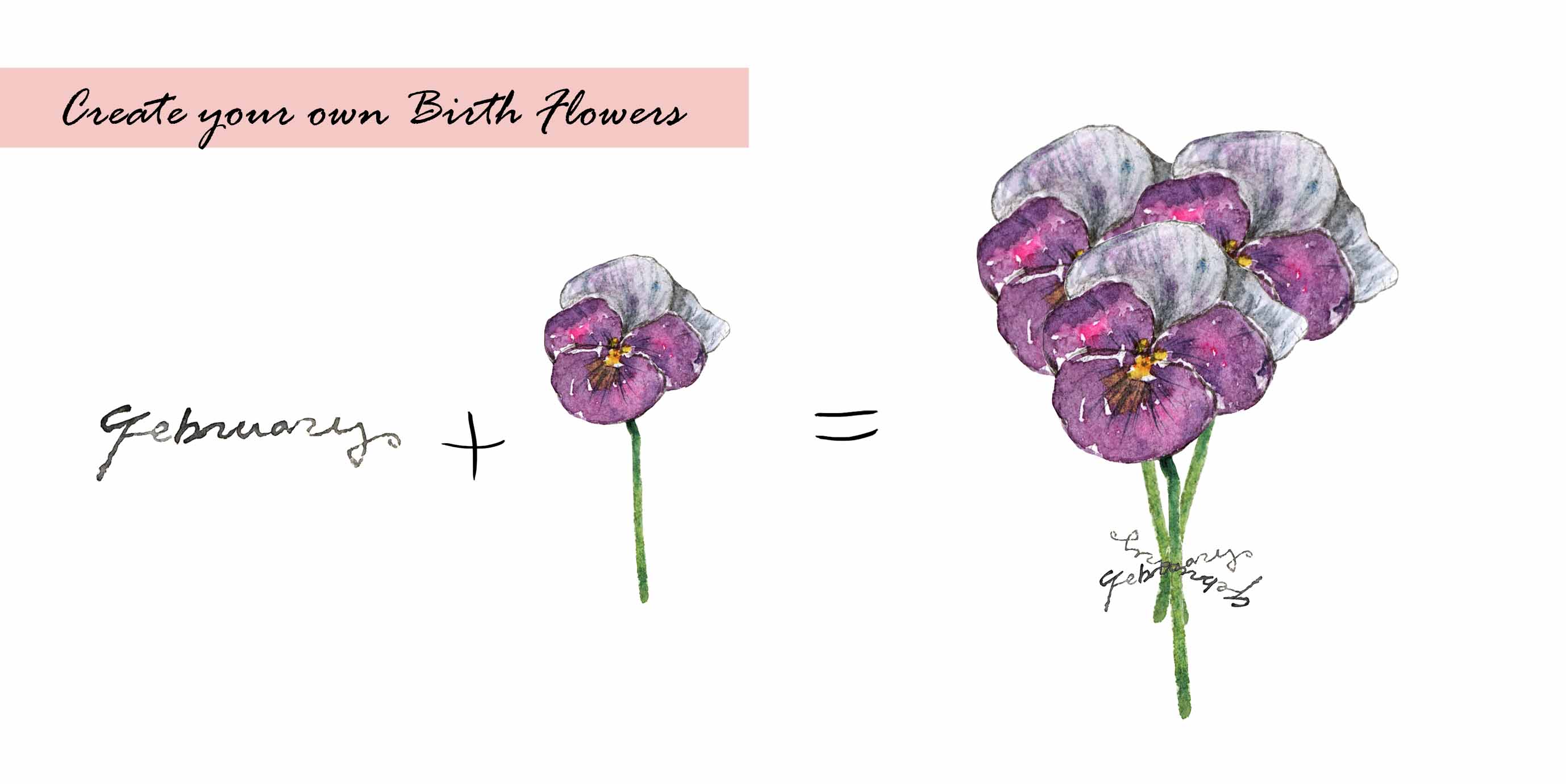 Birth Flower & Months Name Lettering Words Digital Clipart