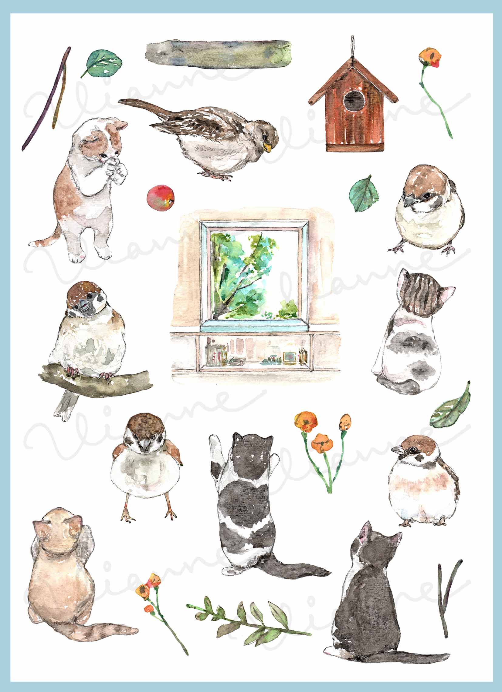 Birds & Cats Digital Clipart