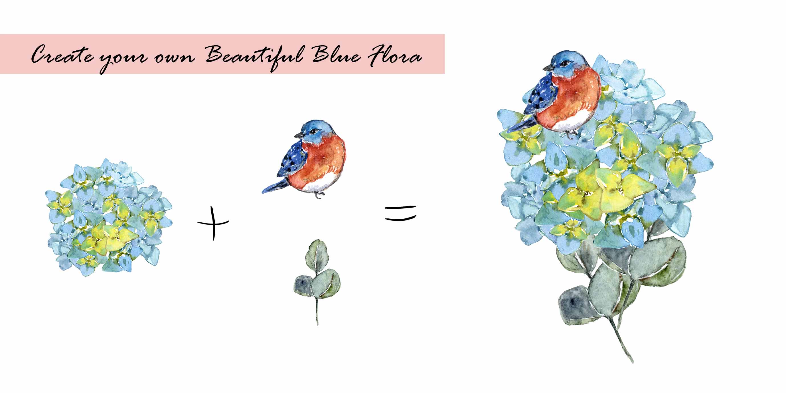 Blue Flora Theme Digital Clipart