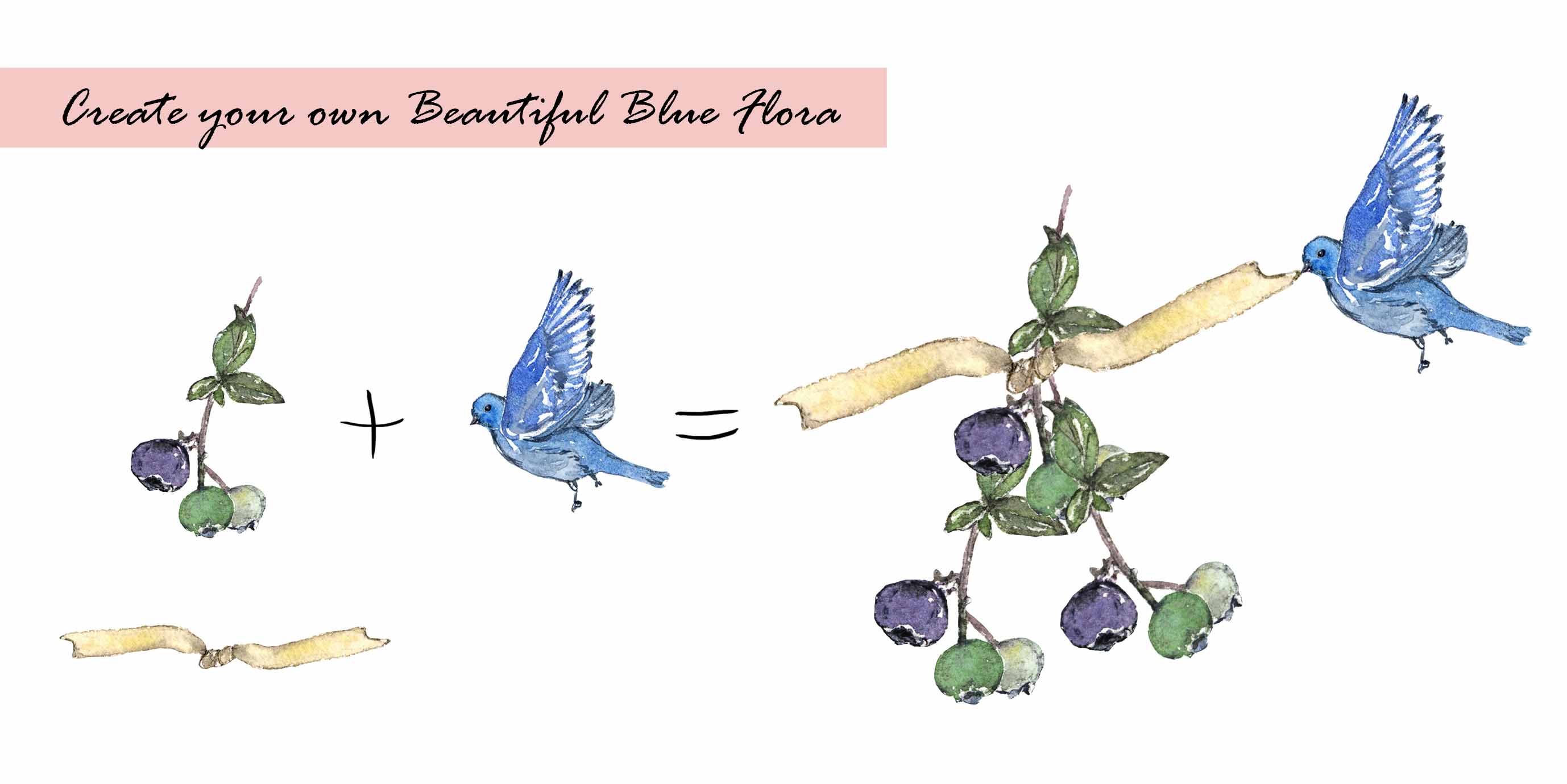 Blue Flora Theme Digital Clipart