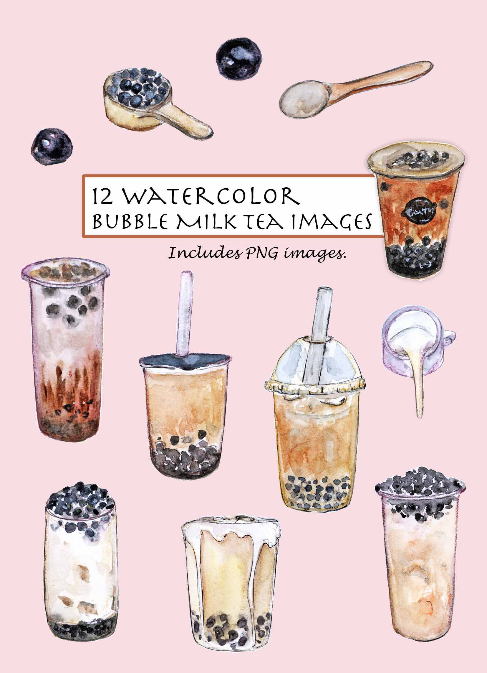 Vintage Bubble Milk Tea Digital Clipart