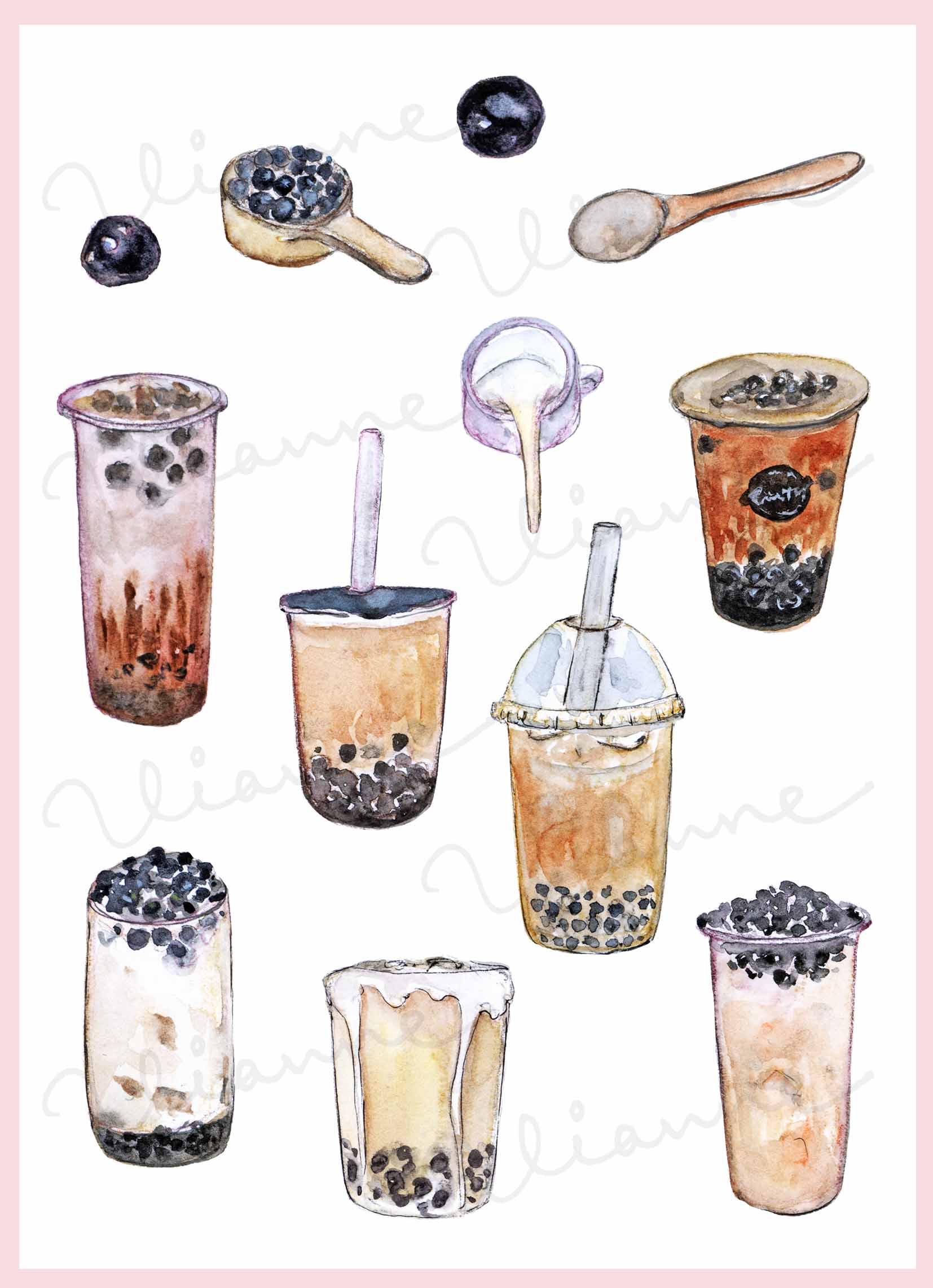 Vintage Bubble Milk Tea Digital Clipart