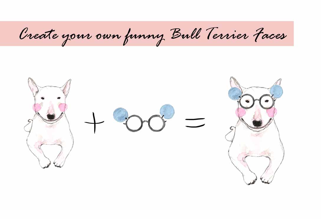 Bull Terrier & Mustache Digital Clipart