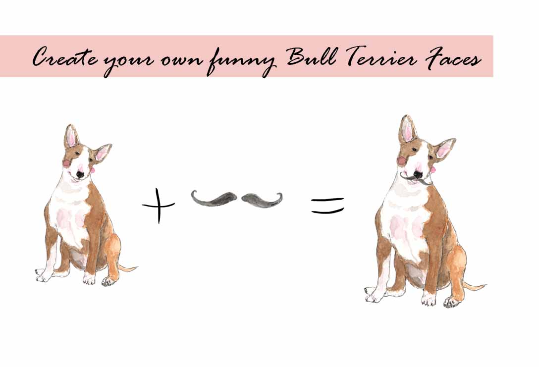 Bull Terrier & Mustache Digital Clipart