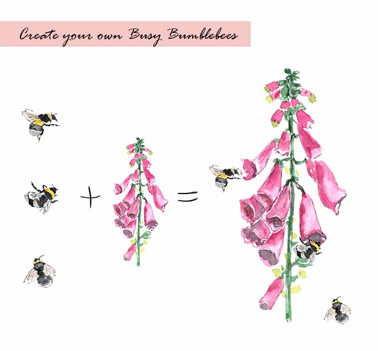 Bumblebees & Foxglove Digital Clipart