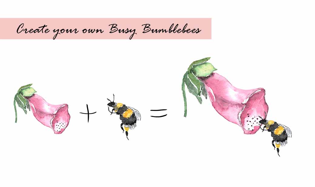 Bumblebees & Foxglove Digital Clipart