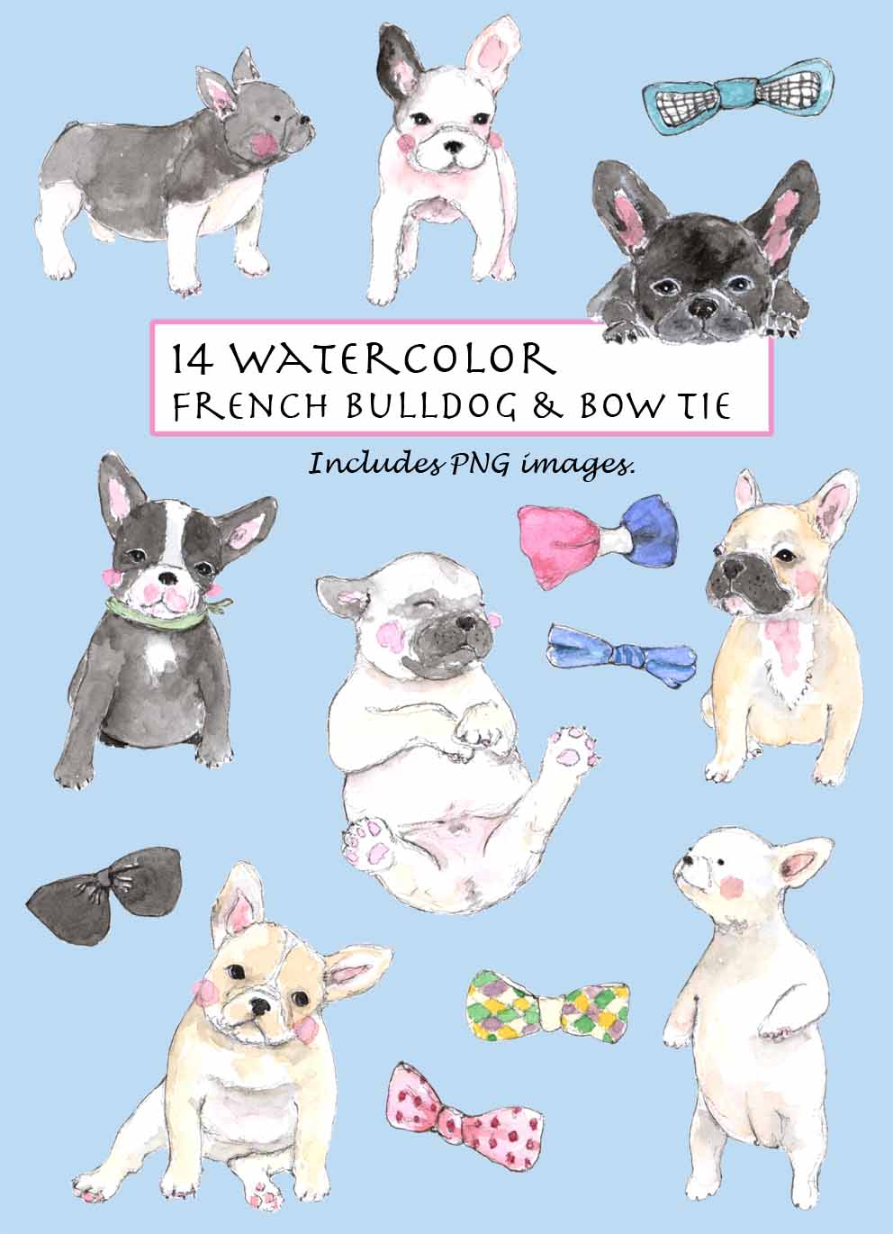 French Bulldog & Bow Tie Clipart