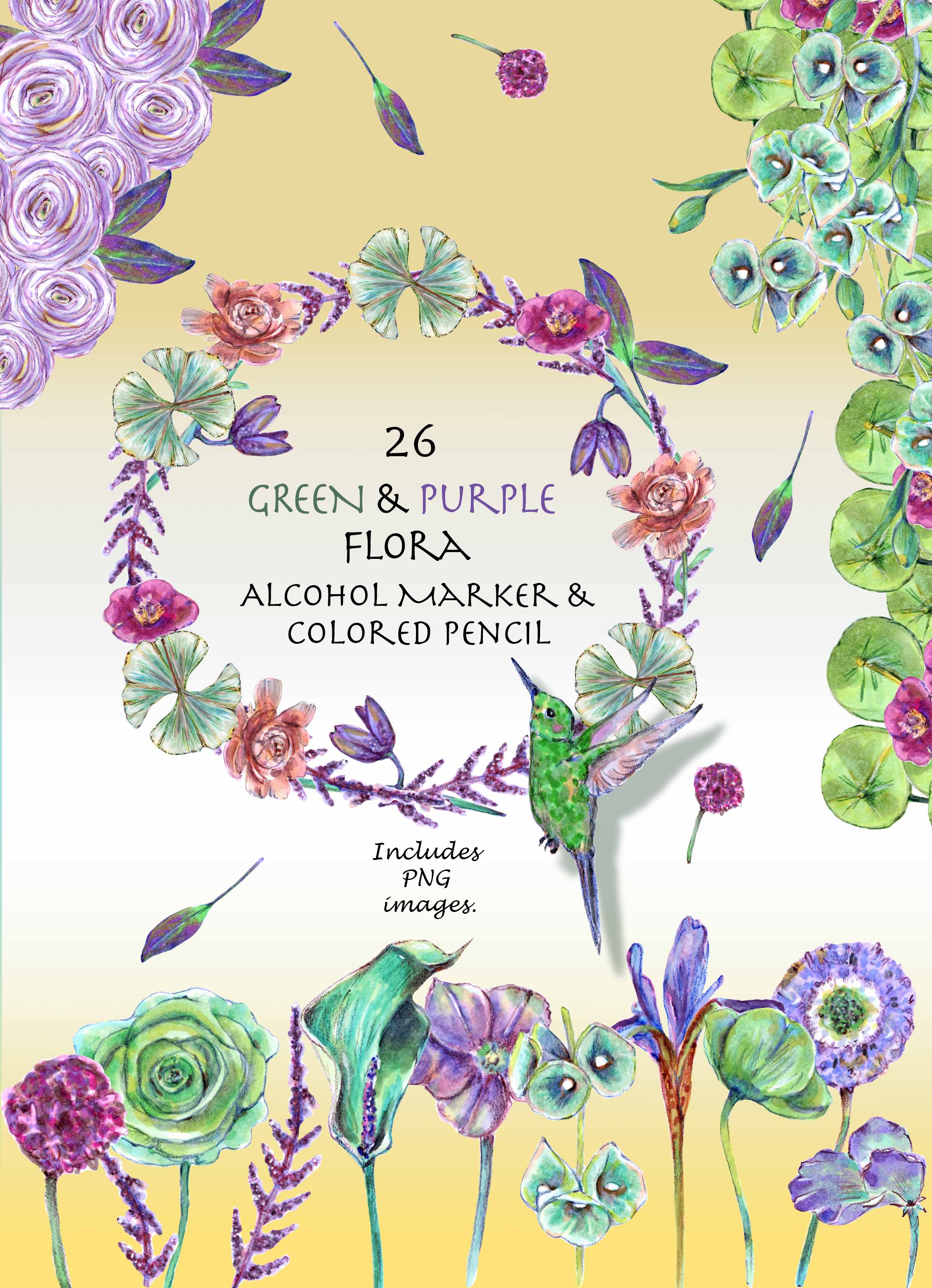 Green & Purple Flora Clipart Set
