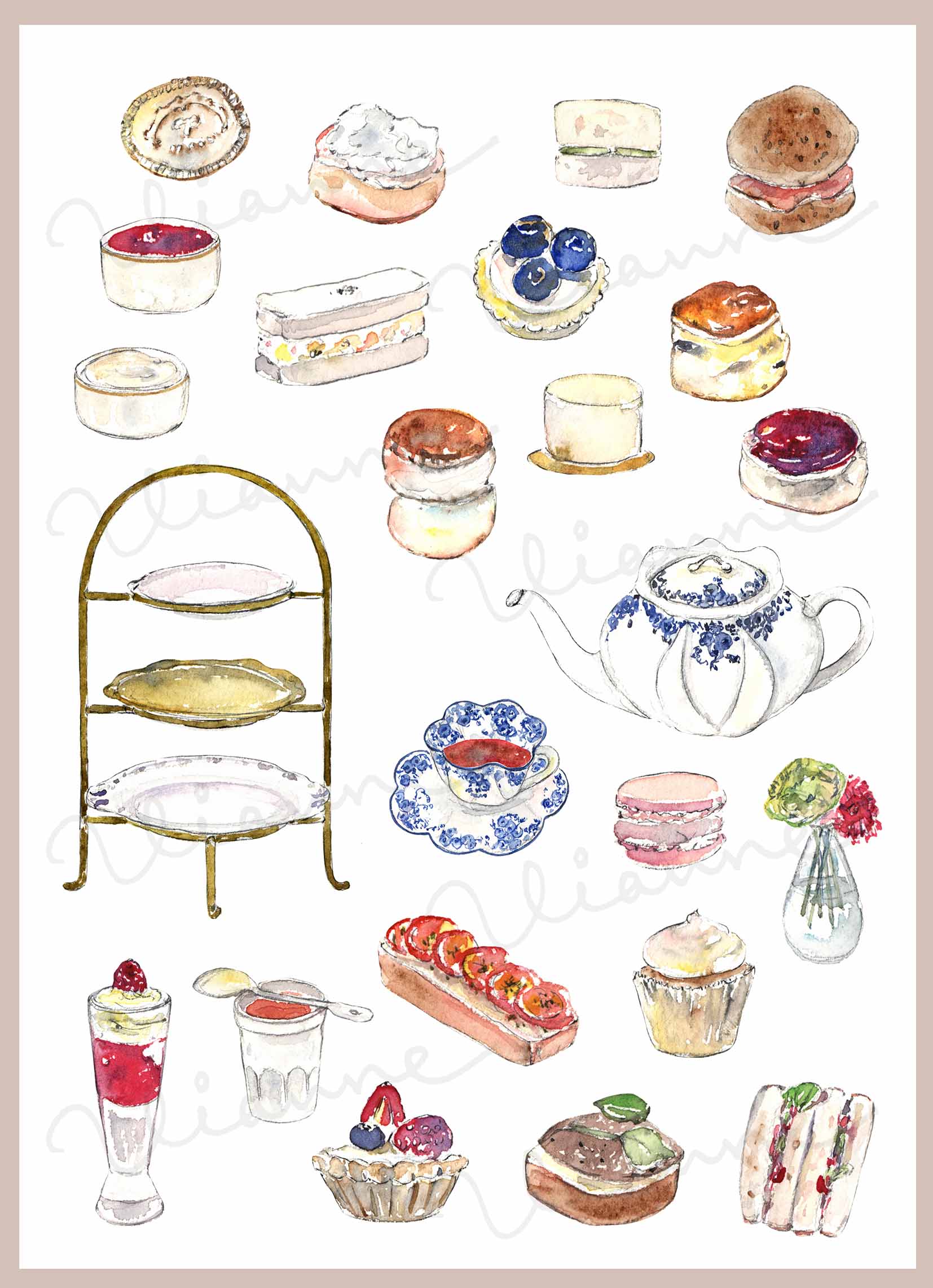 Watercolor High Tea Clipart Set