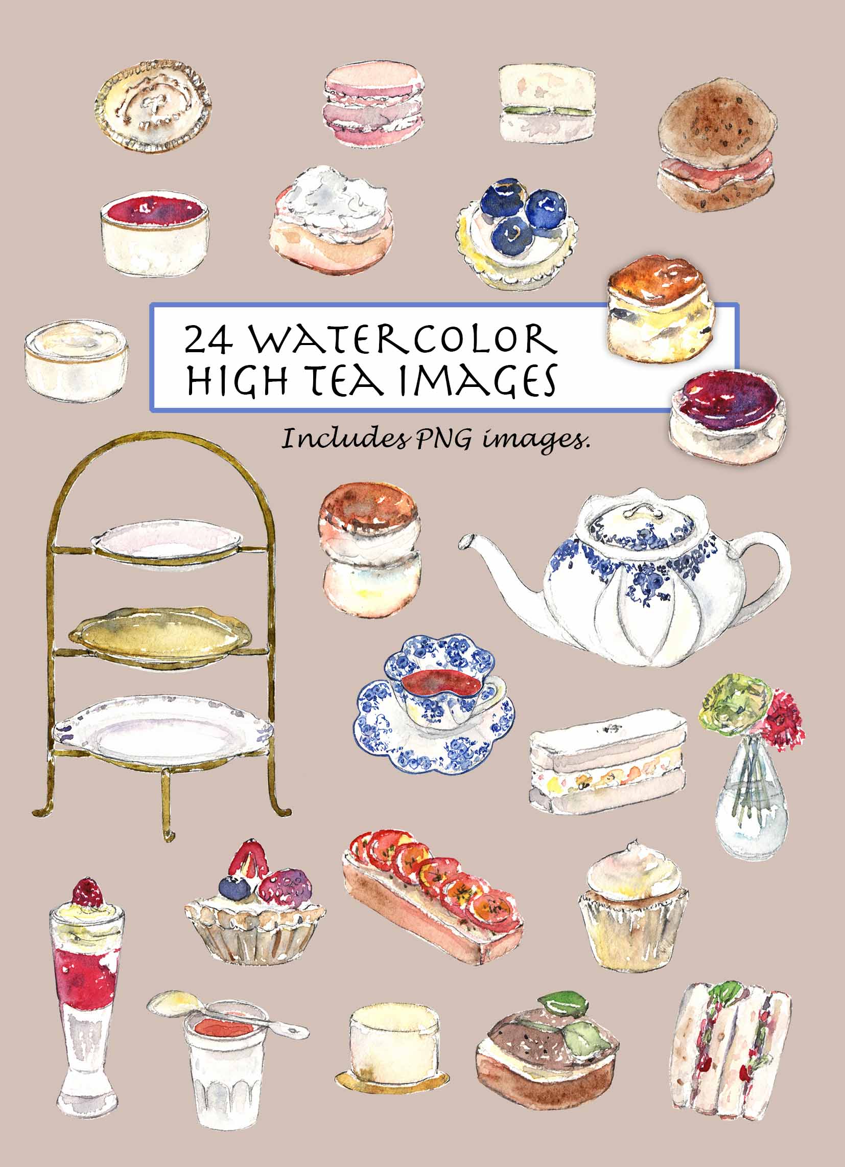 Watercolor High Tea Clipart Set