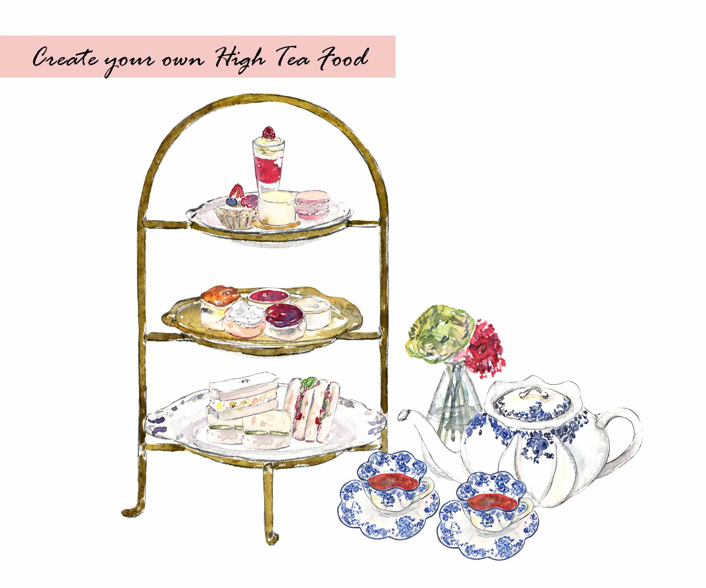 Watercolor High Tea Clipart Set
